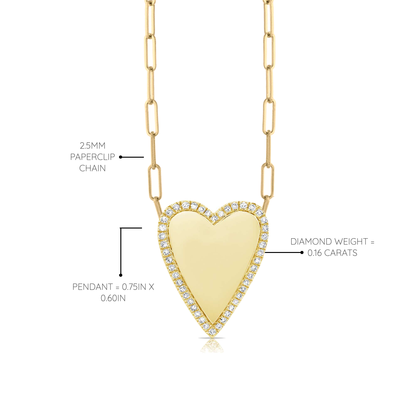 Pave Outline Heart Paperclip Necklace