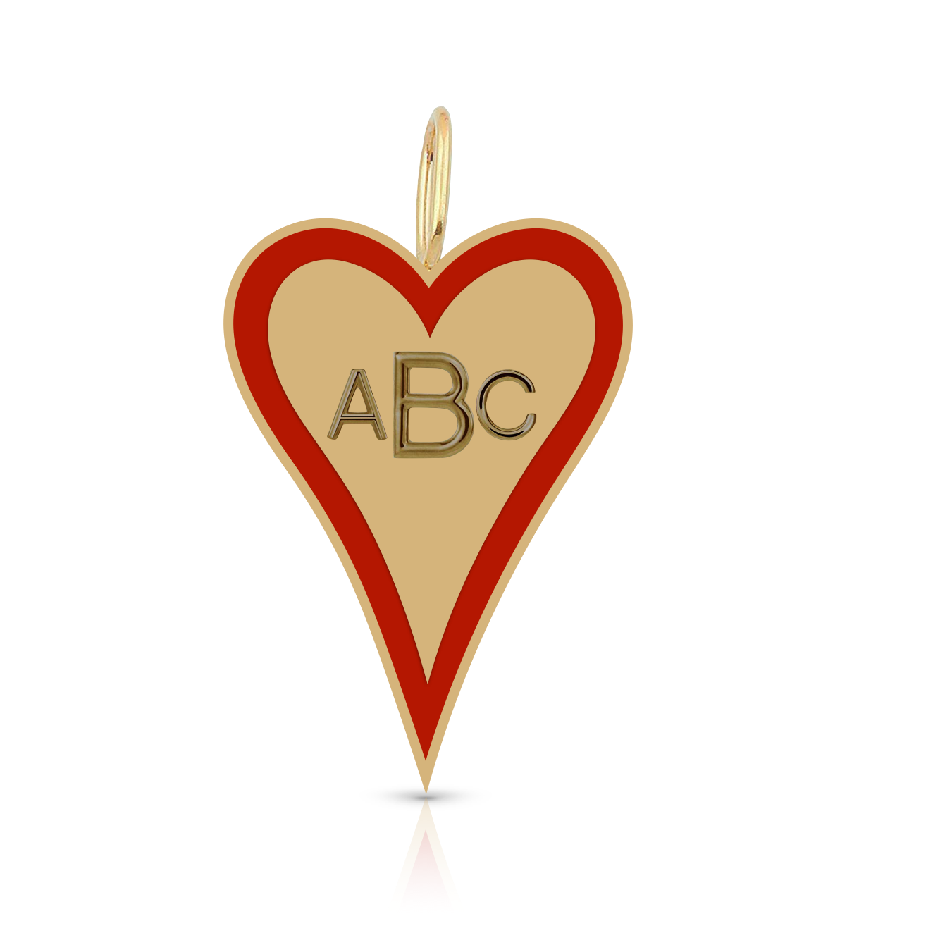 Enamel Outline Elongated Heart + Initials Charm