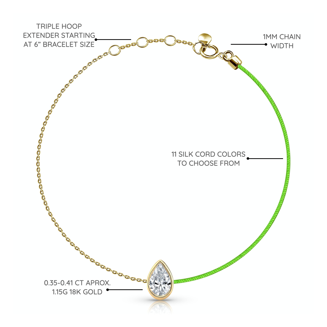 18k Fancy Diamond Bezel Chain/Silk Cord Bracelet