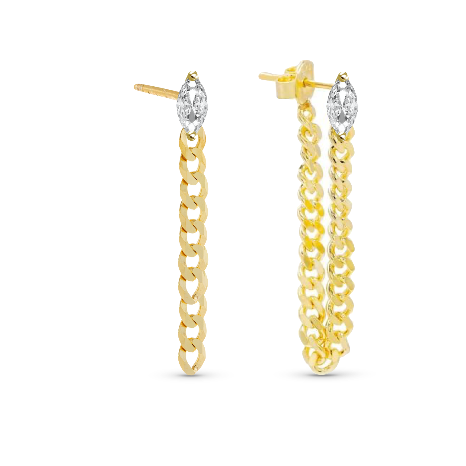 Mixed Shapes Solitaire Diamond Cuban Chain Studs (PAIR)