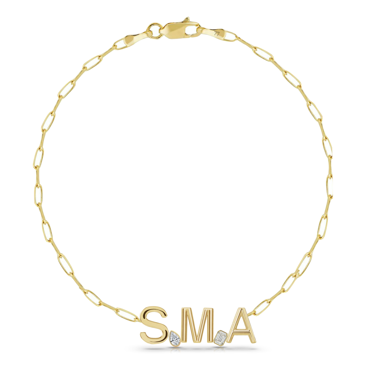 Custom Paperclip Link Solid Initials + Mixed Shapes Bracelet
