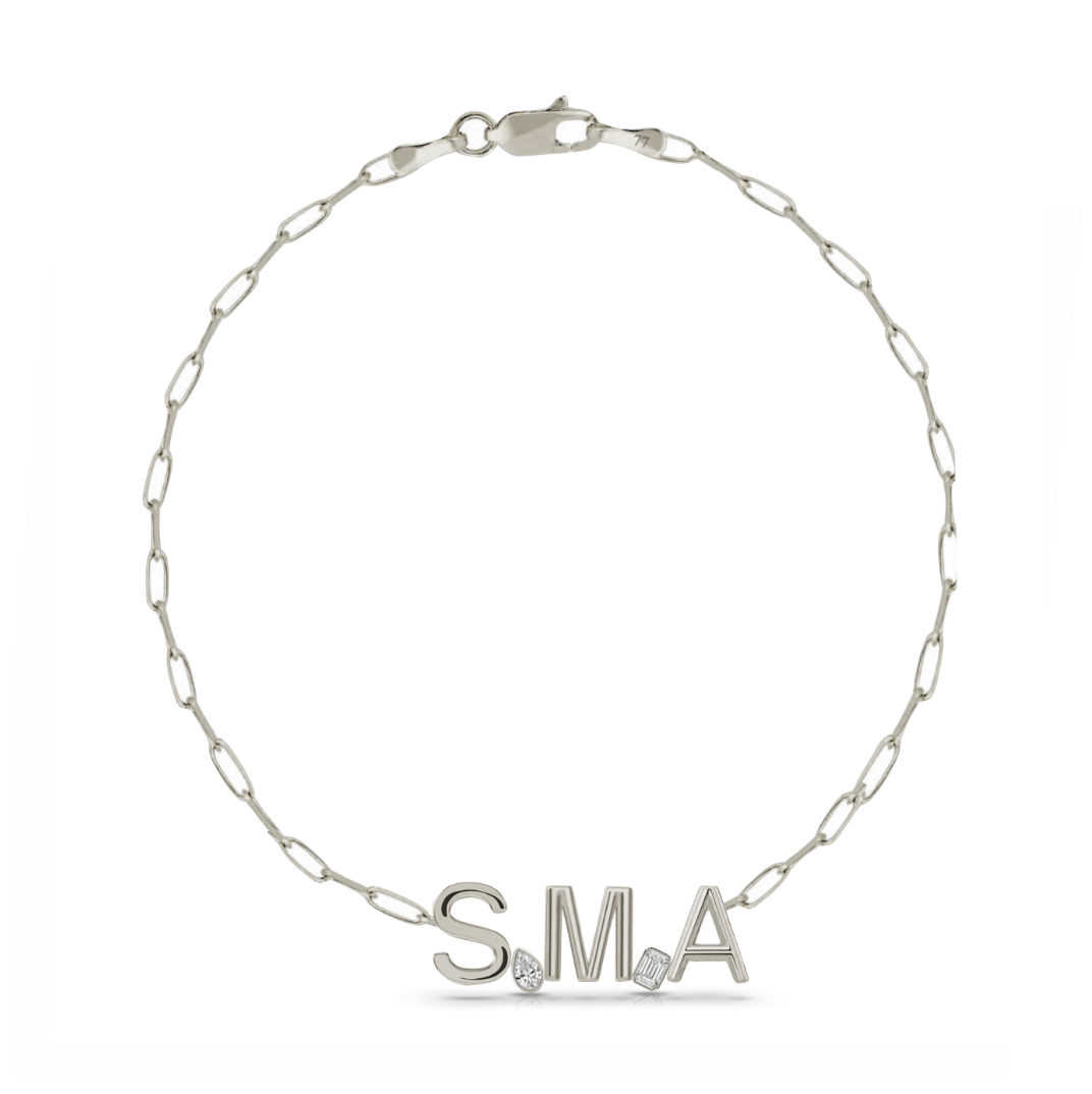 Custom Paperclip Link Solid Initials + Mixed Shapes Bracelet