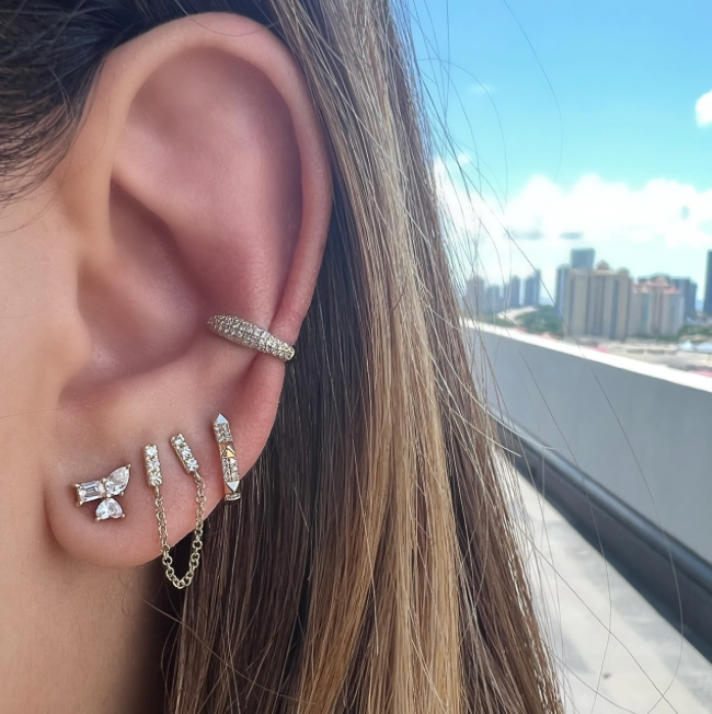 Double Bar Stud Diamond Earrings