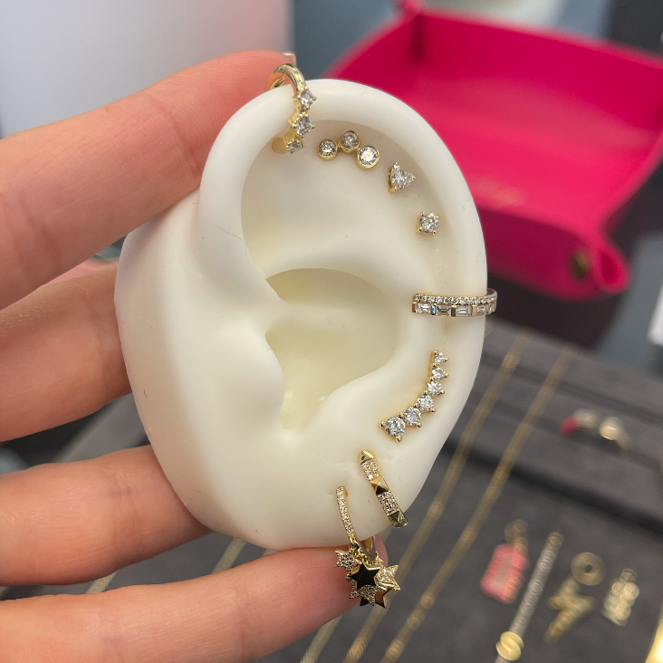 Spike Gold Diamond Huggie Earrings