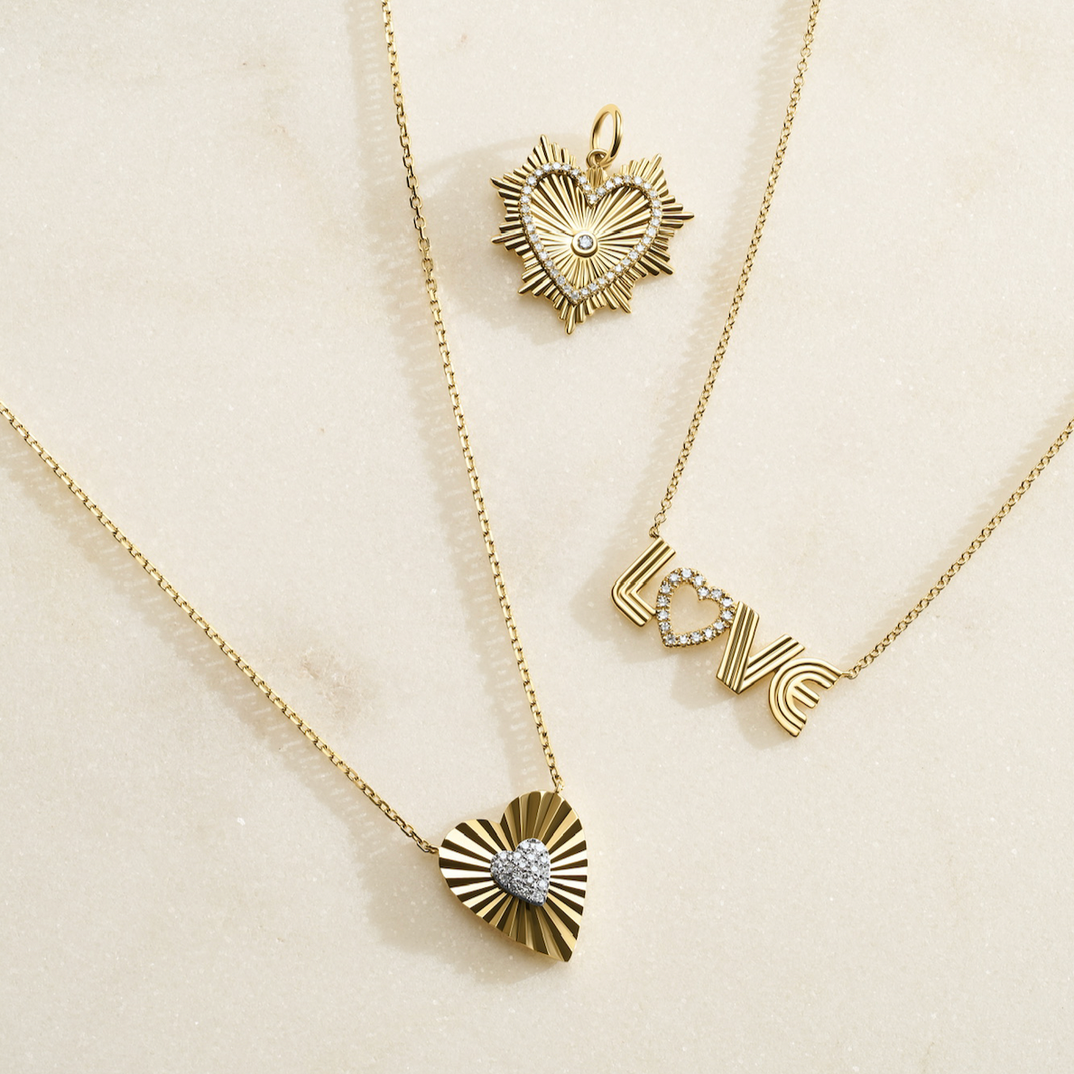 Fluted Diamond Heart Necklace