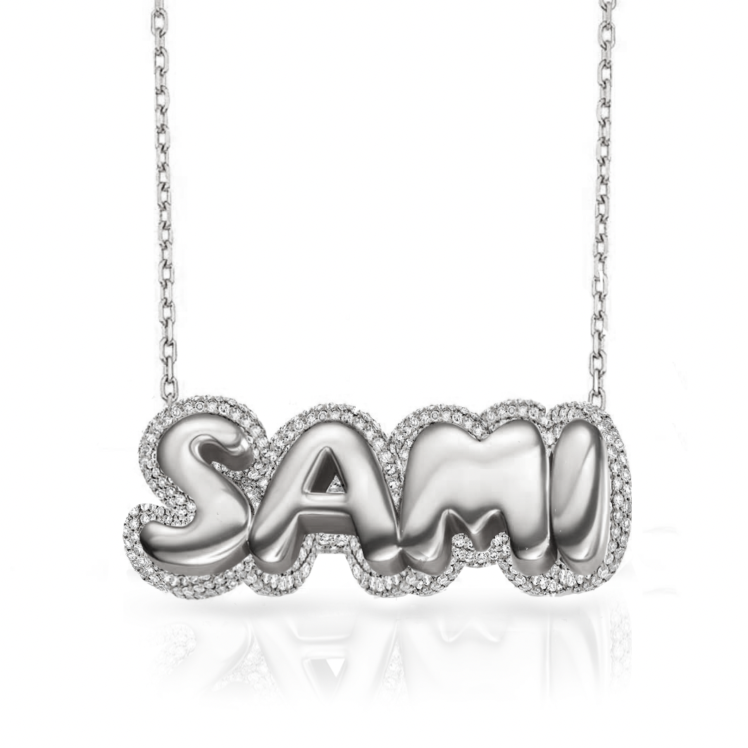 Helium Solid Domed Diamond Name Necklace