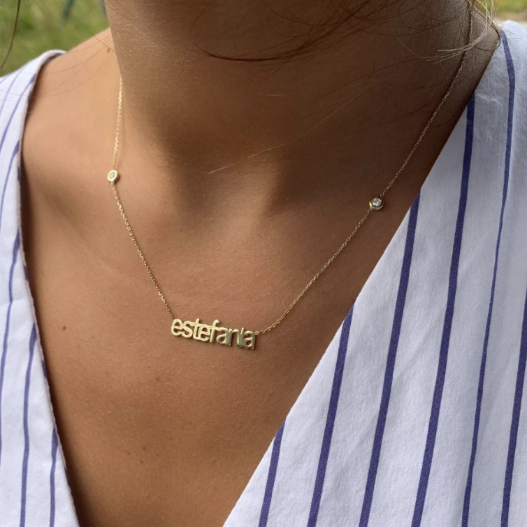 Name Necklace with Two Bezels