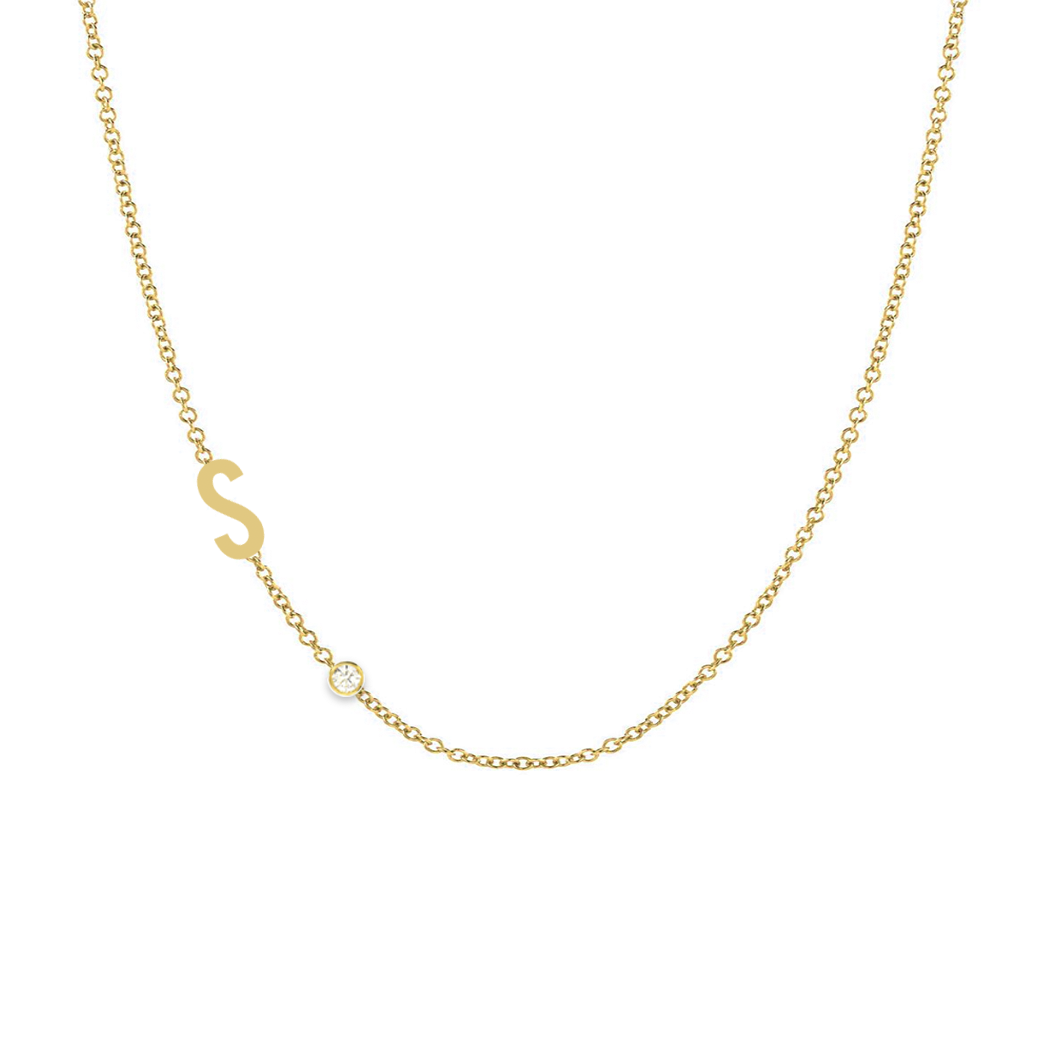 Asymmetrical Initial and Bezel Diamond Necklace