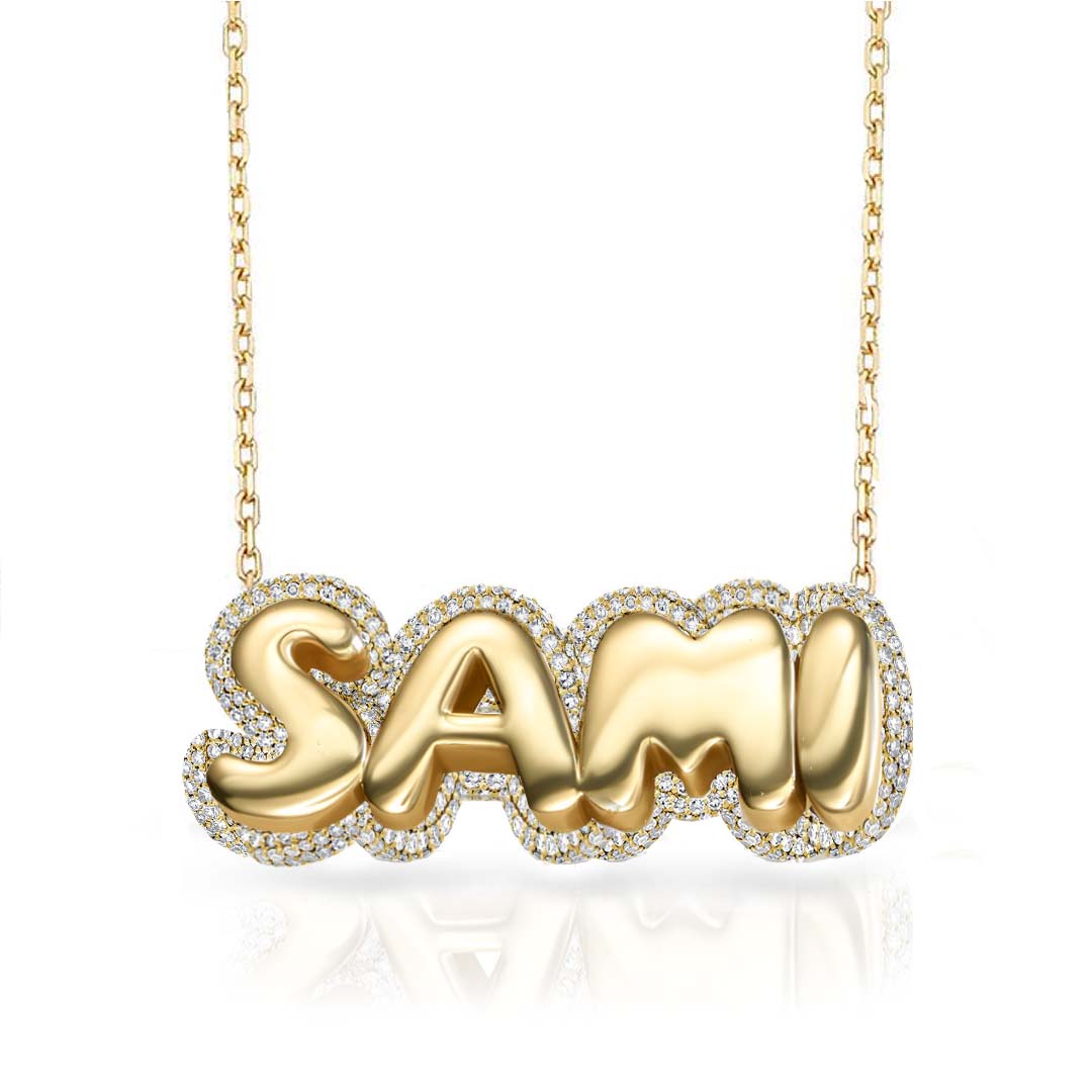 Helium Solid Domed Diamond Name Necklace