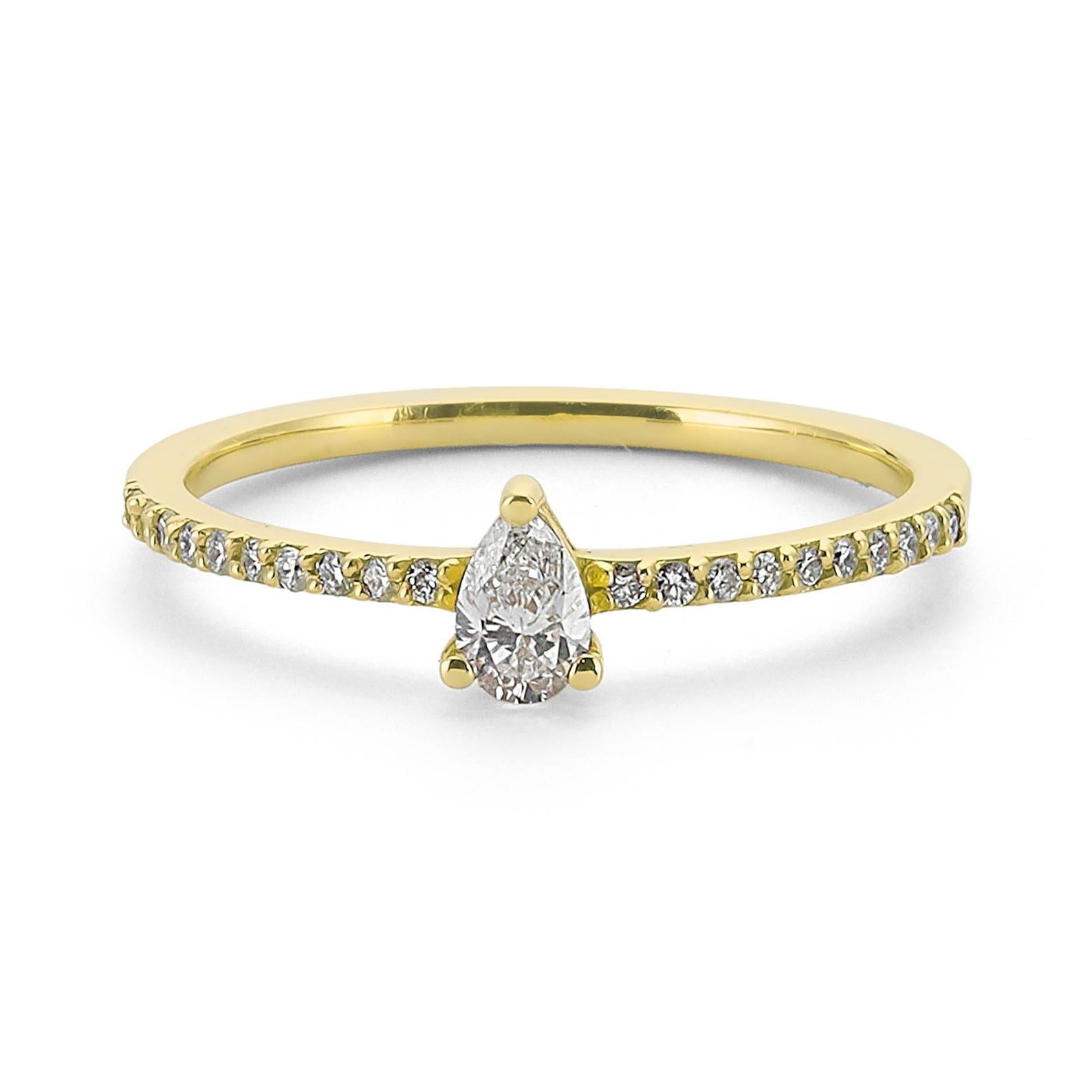 Pave Solitaire Pear Ring