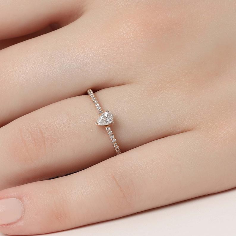Pave Solitaire Pear Ring