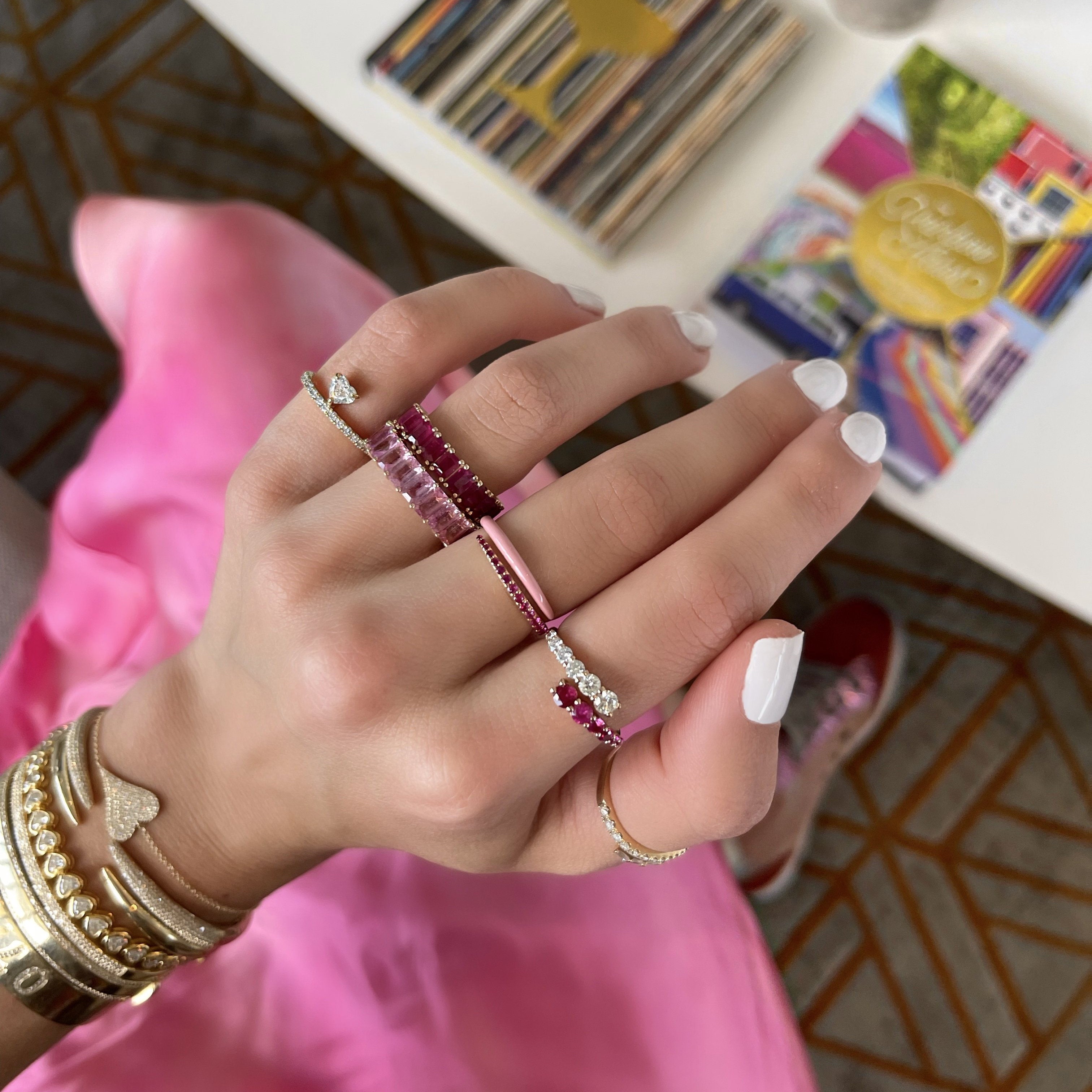 Half Gemstone Half Enamel Wrap Ring