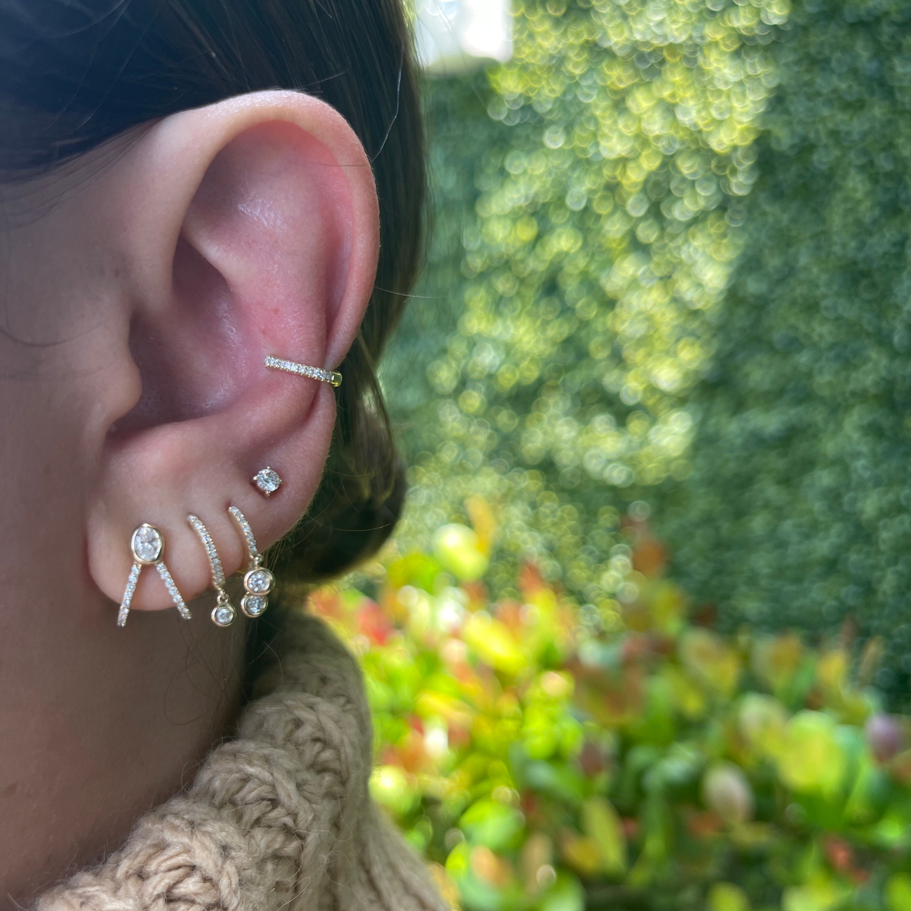 Mixed Shape Bezel Diamond Split Huggie Earrings