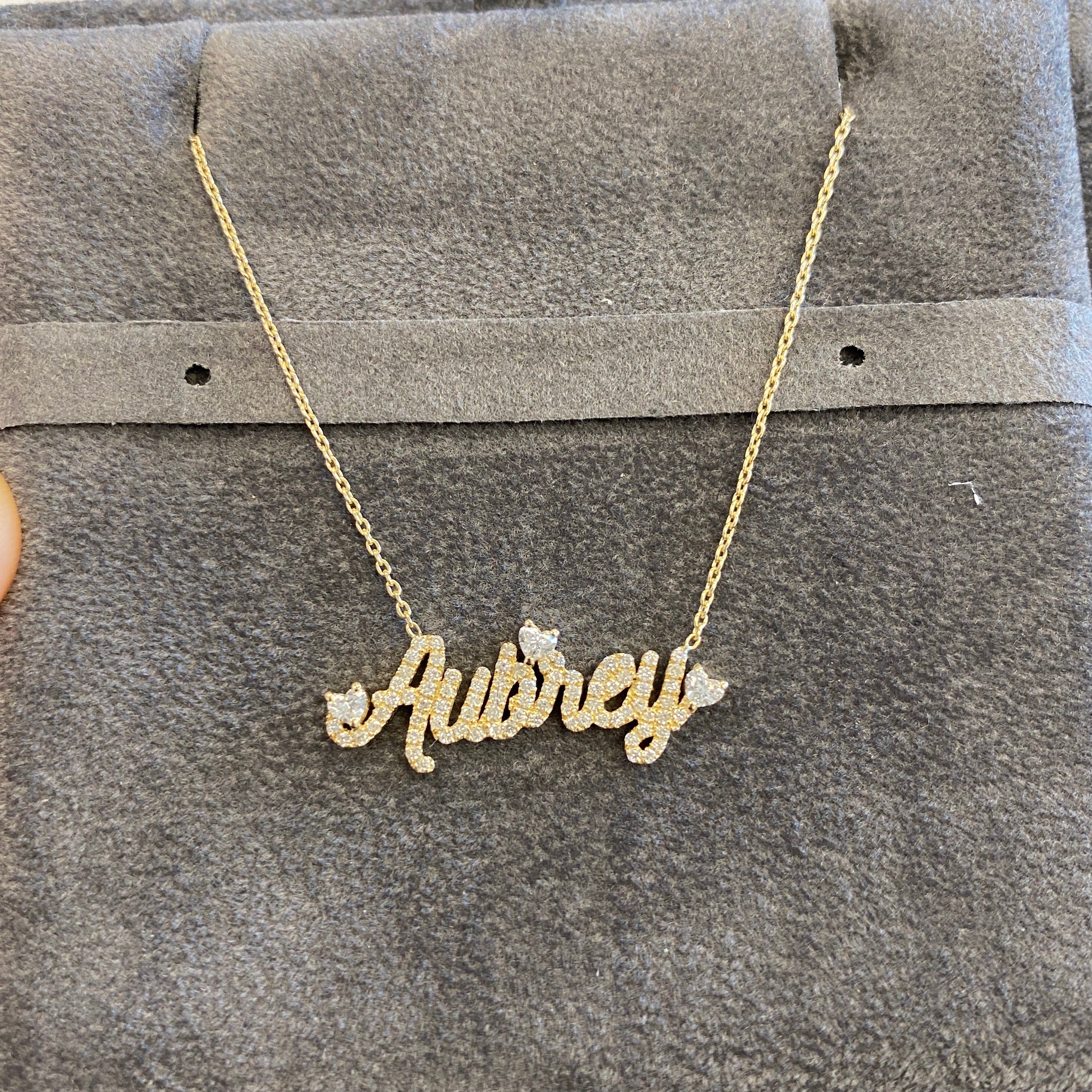 Diamond Name Necklace with Floating Hearts Diamonds – 770FJ