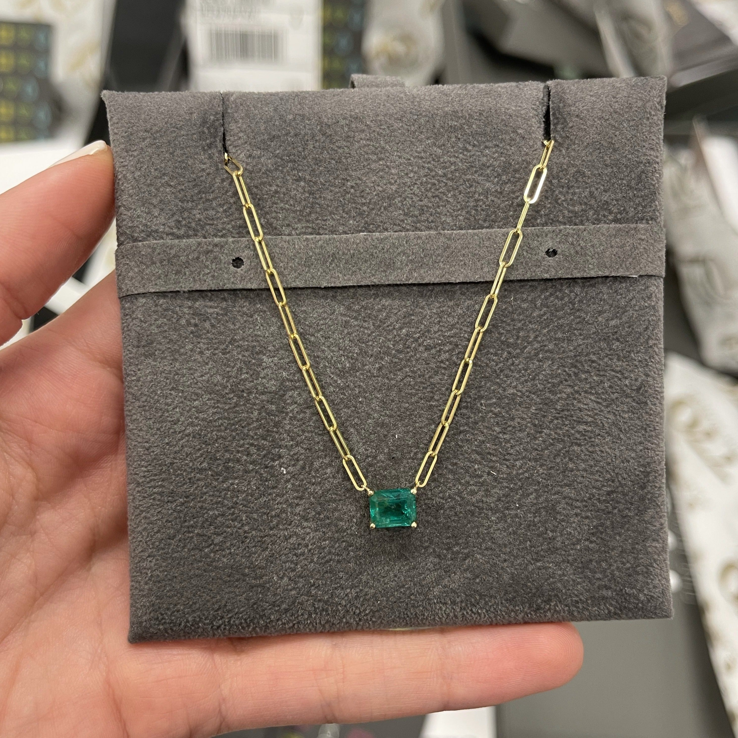 Statement Emerald PaperClip Necklace