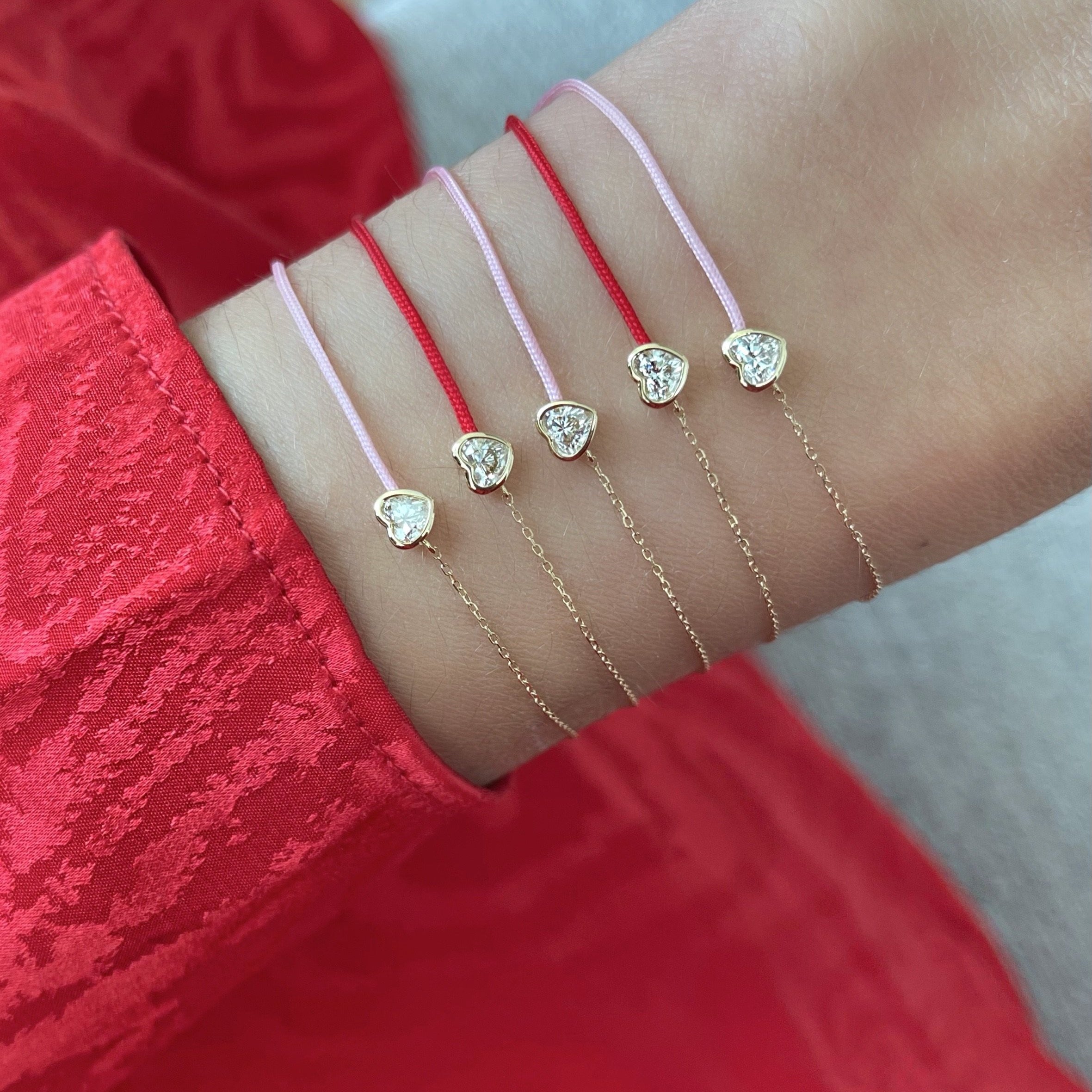 LIMITED EDITION 18k Fancy Heart Diamond Chain/Silk Cord Bracelet
