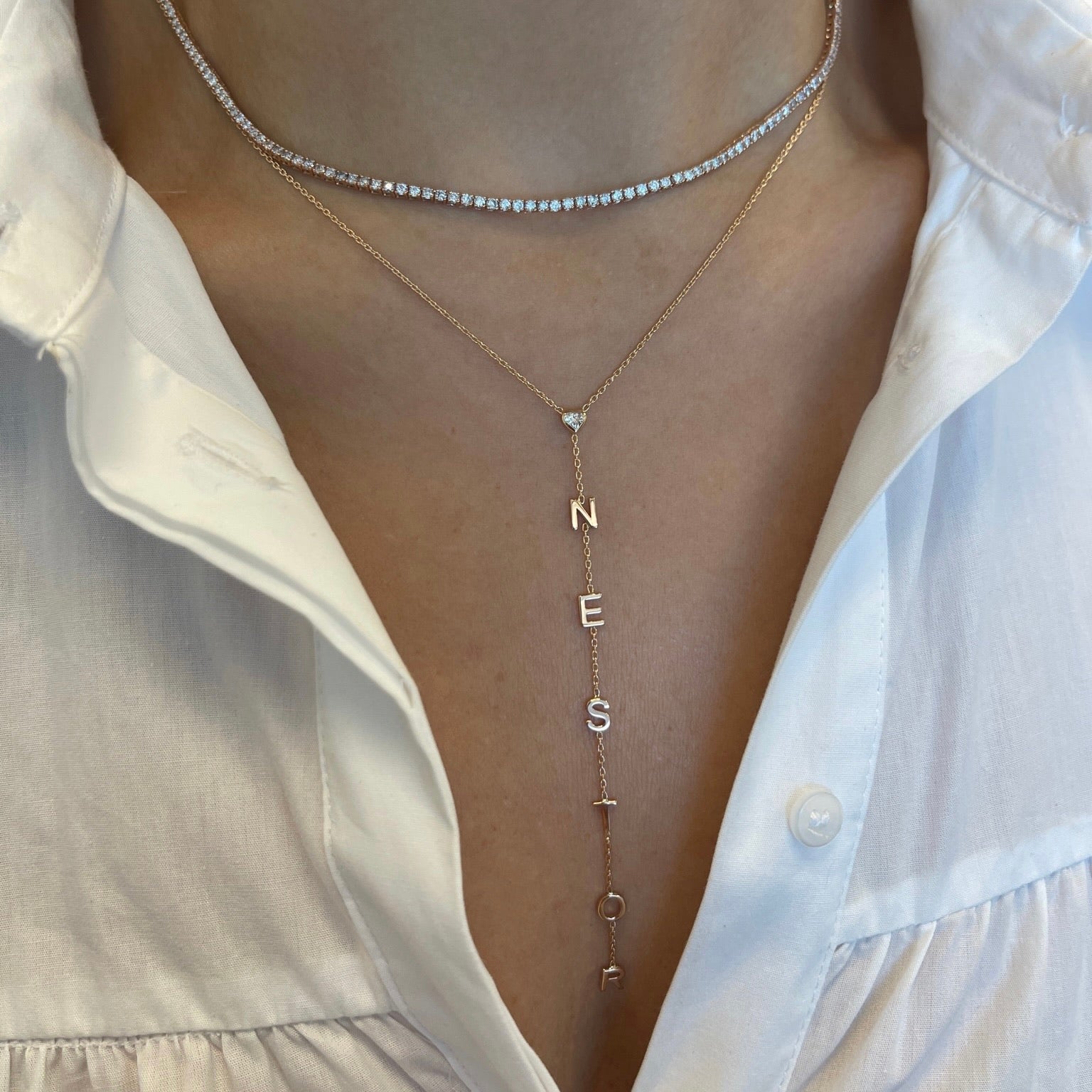 Drop Down Name Necklace (Add Diamonds/Charms)