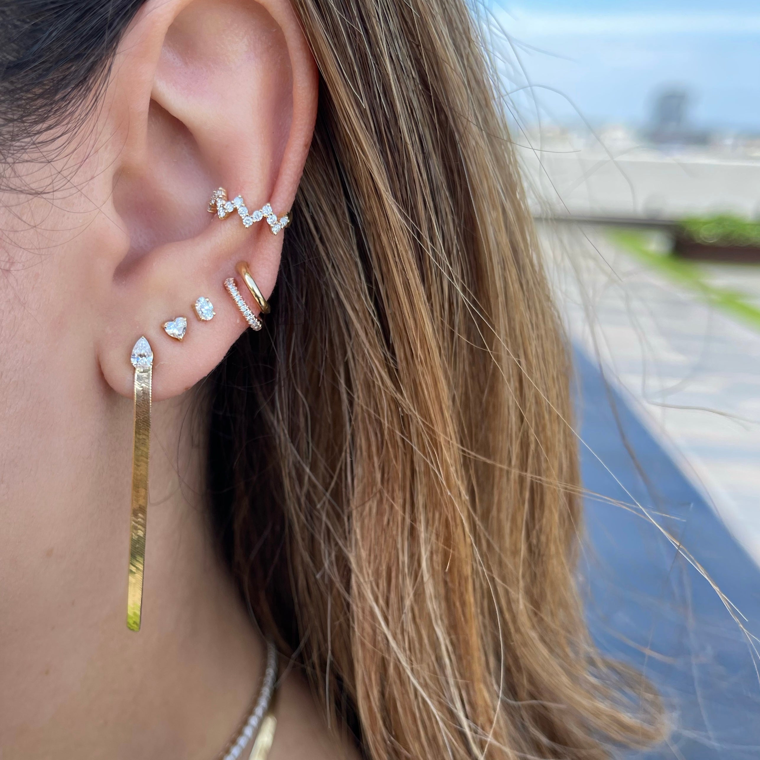 Chain Stud Herringbone Earring Charm