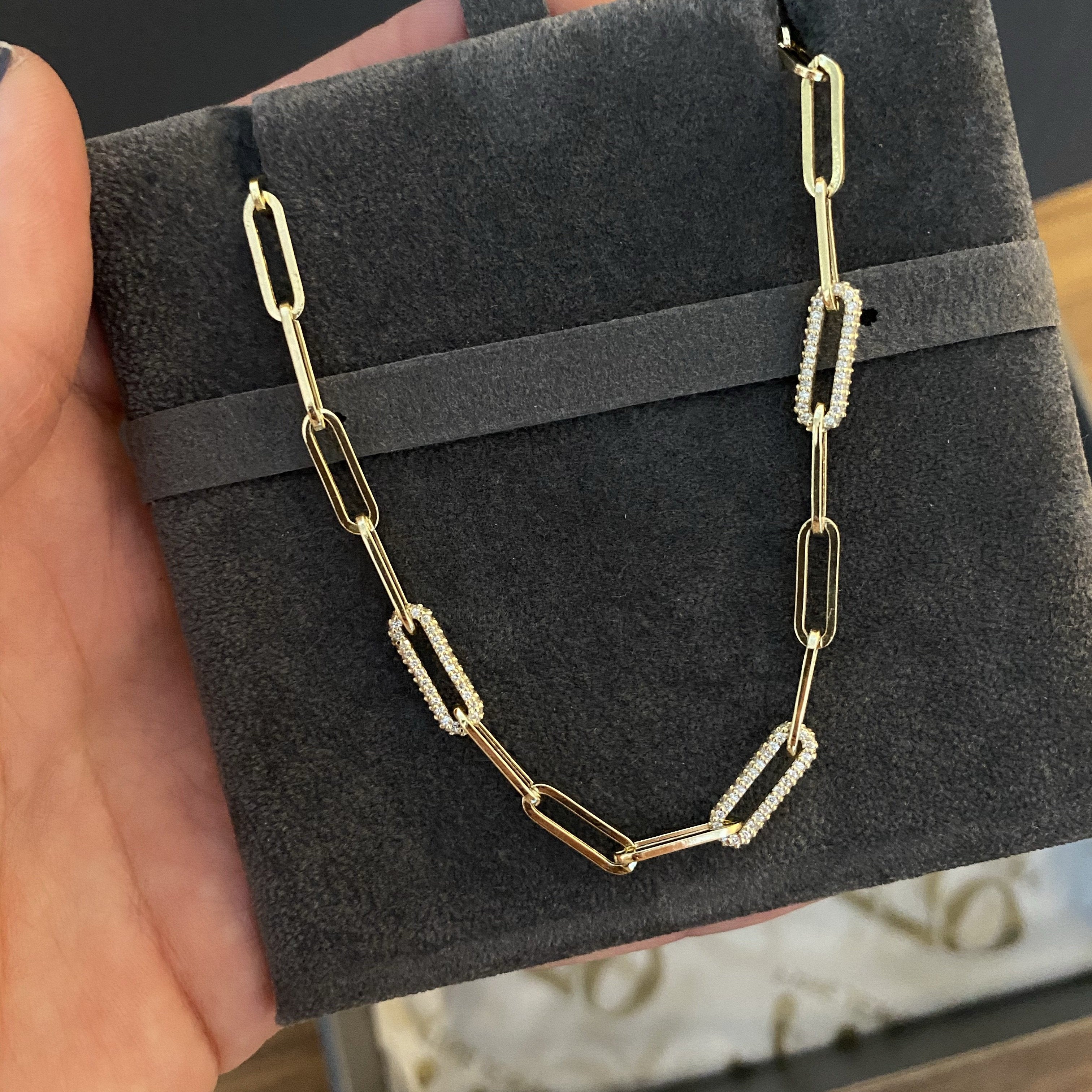 Segment Diamond Links 4.2MM Paper Clip Necklace