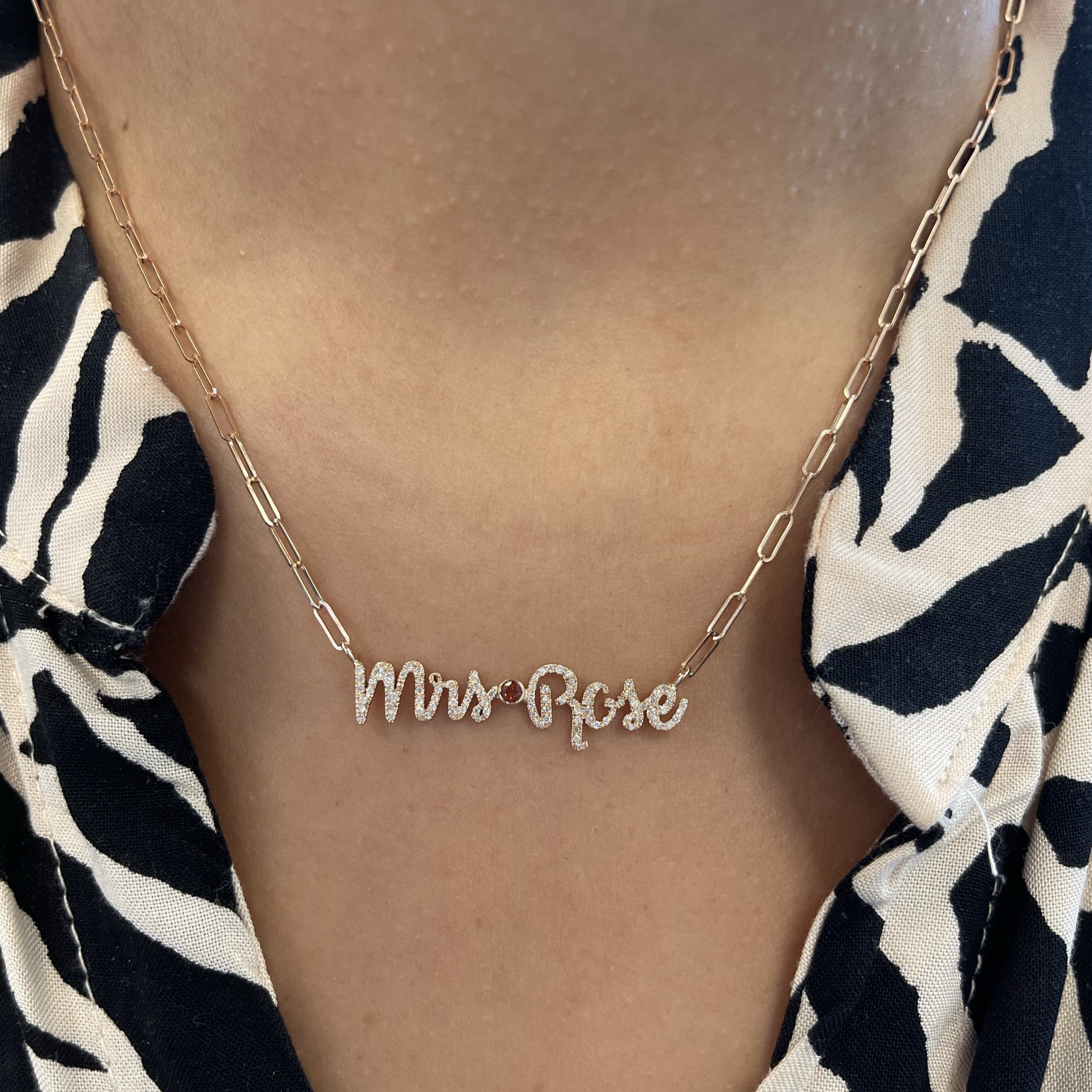 Custom Diamond Name on PaperClip Necklace