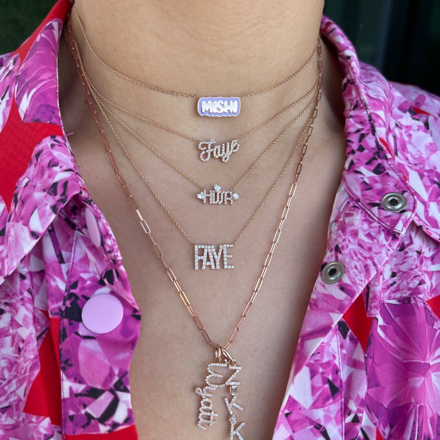 Diamond Name Necklace with Floating Hearts Diamonds – 770FJ
