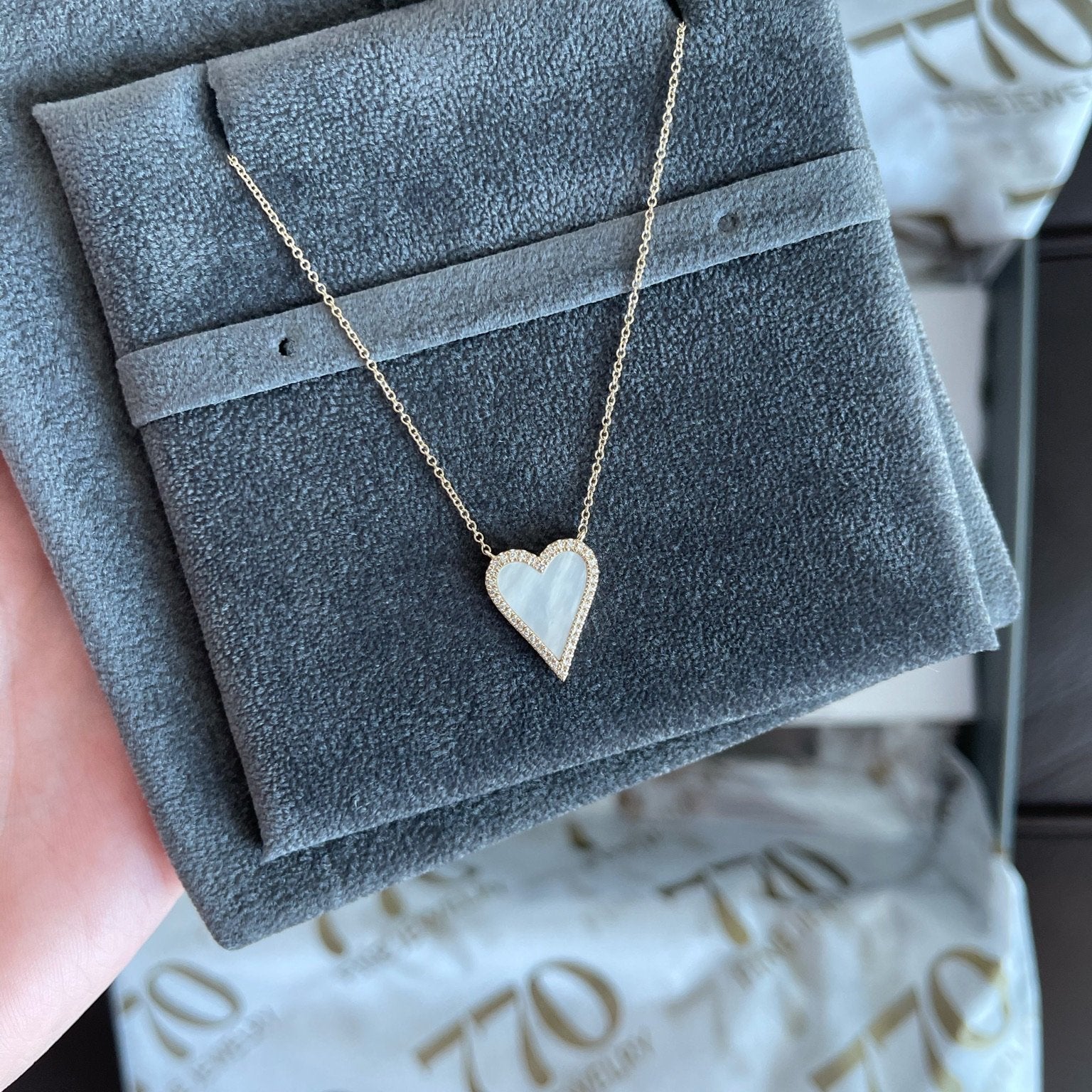 Elongated Heart Mother of Pearl Necklace