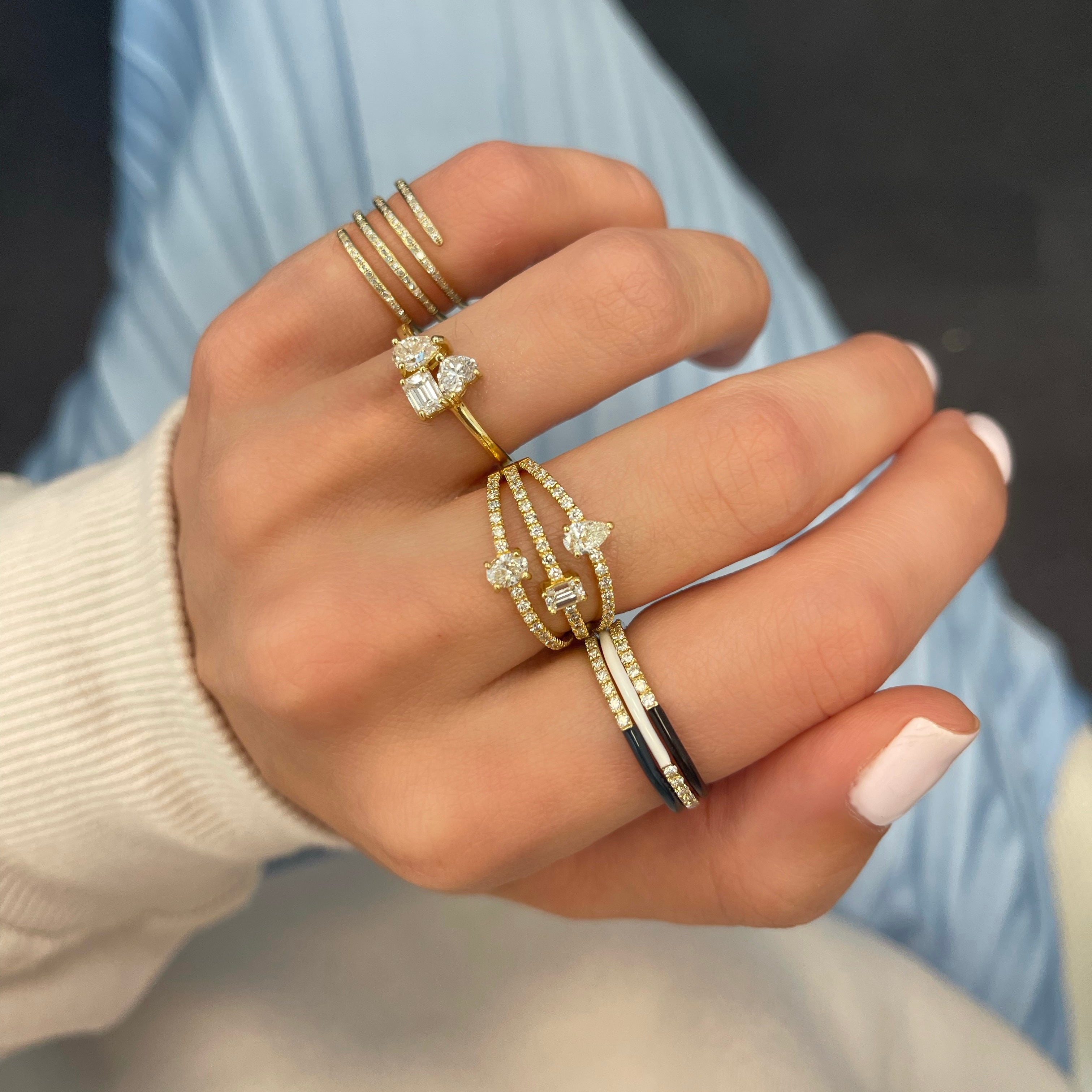 Multishape 3-Row Diamond Statement Pave Ring