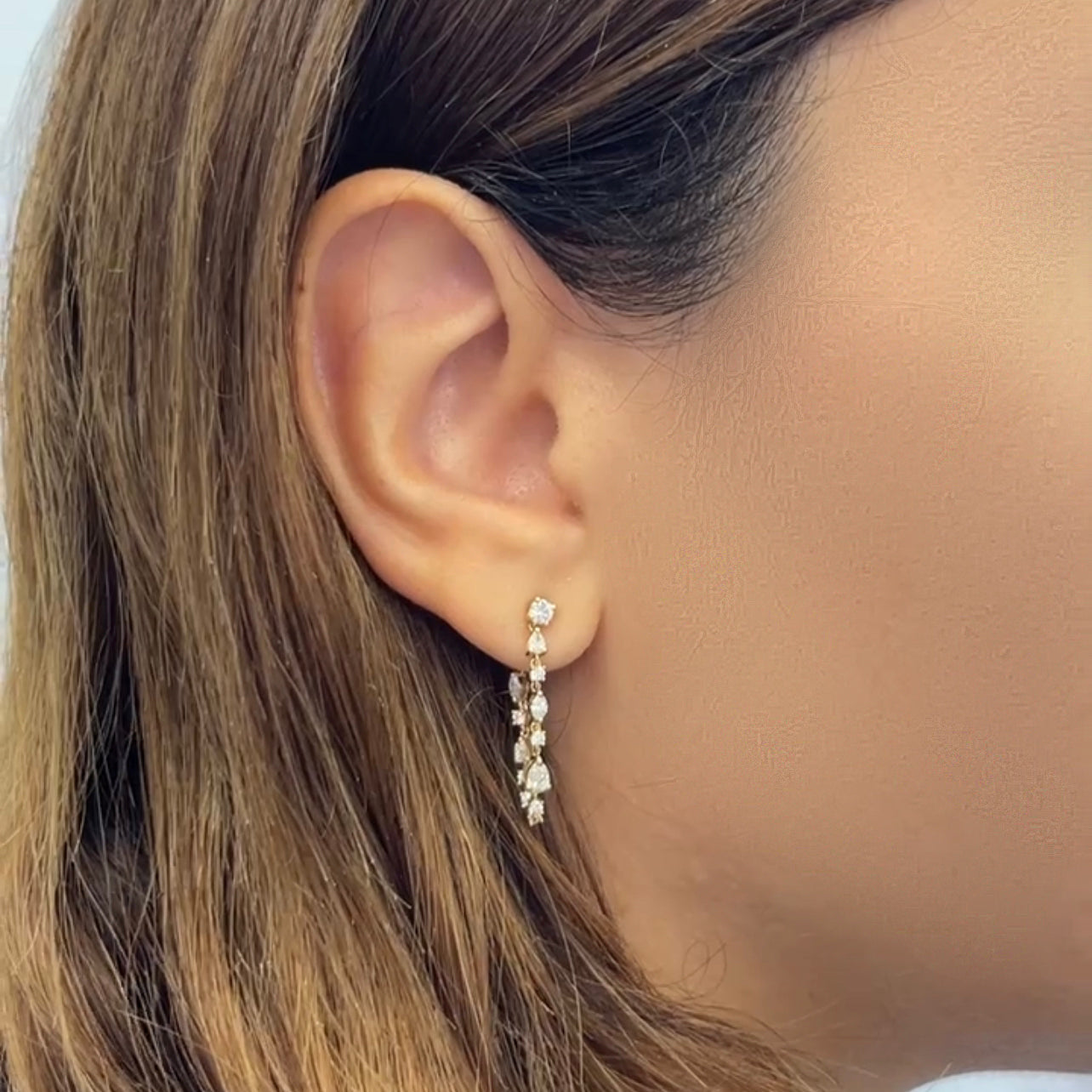 Mixed Shapes Stud Statement Drop Chain Earrings