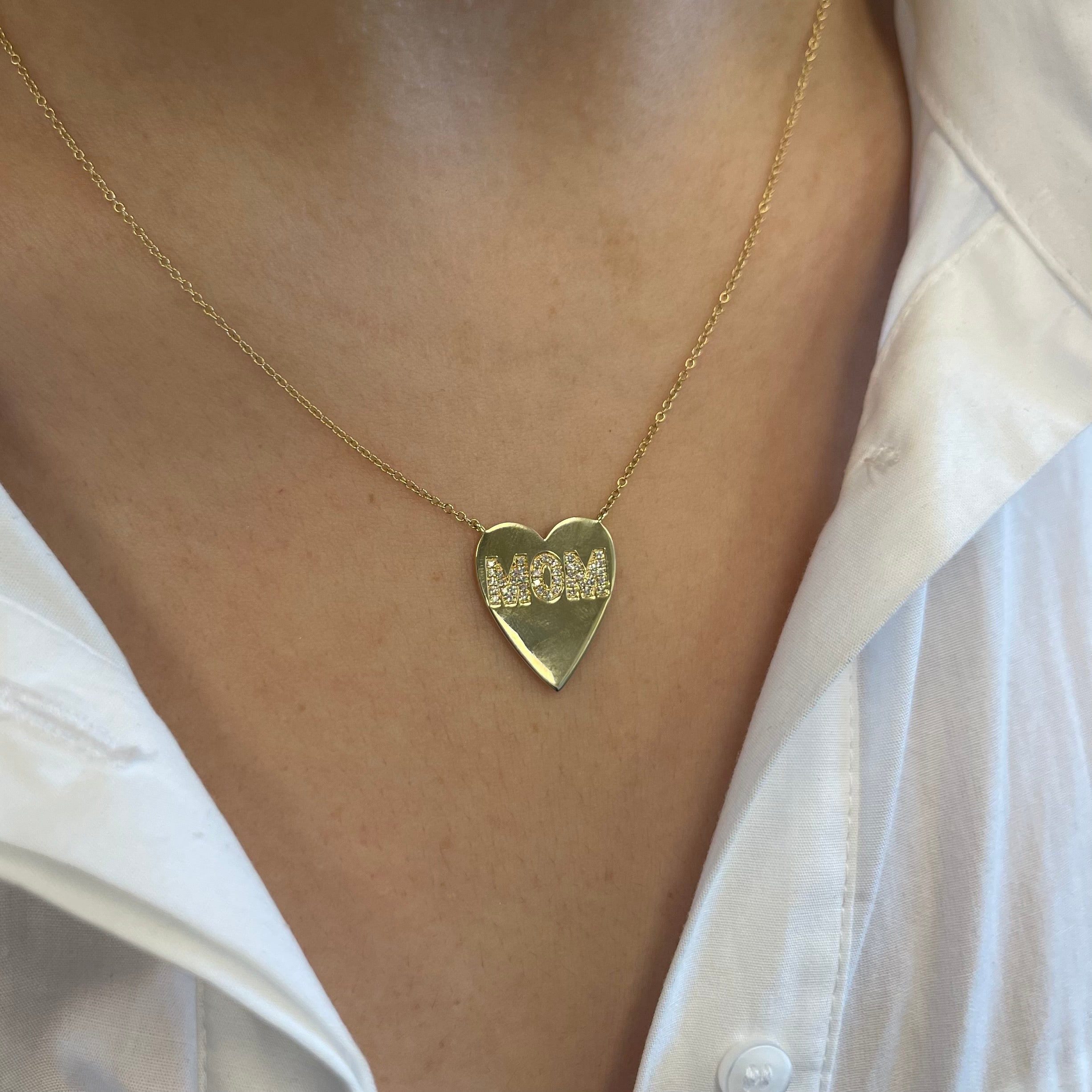 Diamond Elongated MOM Heart Necklace