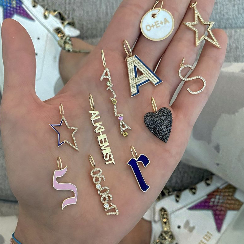 Half Enamel Half Pave Open Star Charm