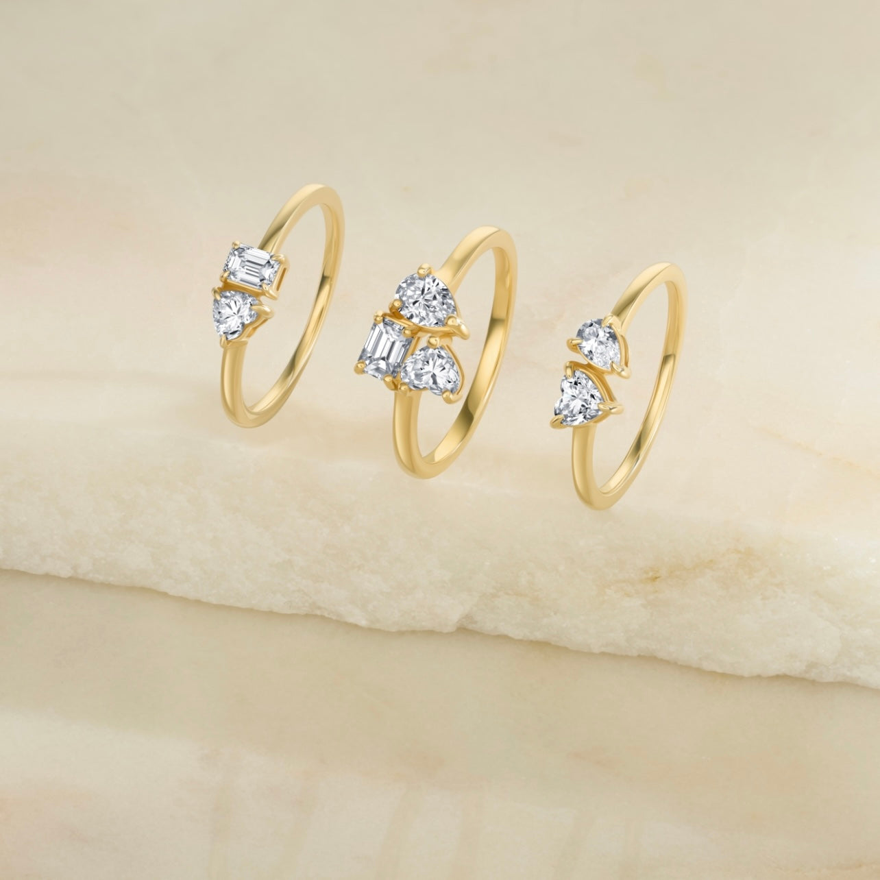 Multishape 2-Diamond Statement Solid Ring