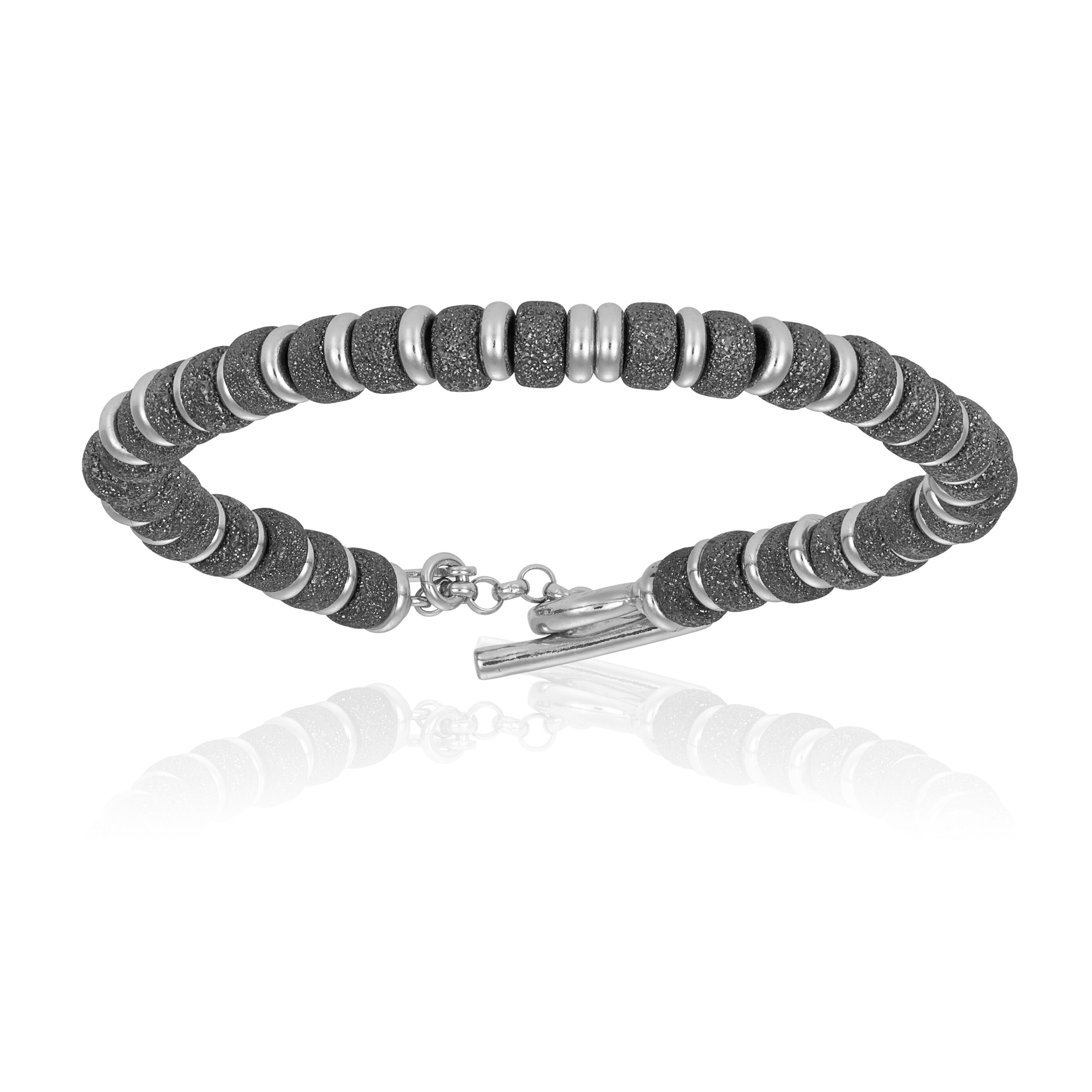 Silver Lockit Beads Bracelet, Silver and Black Polyester Cord - Categories