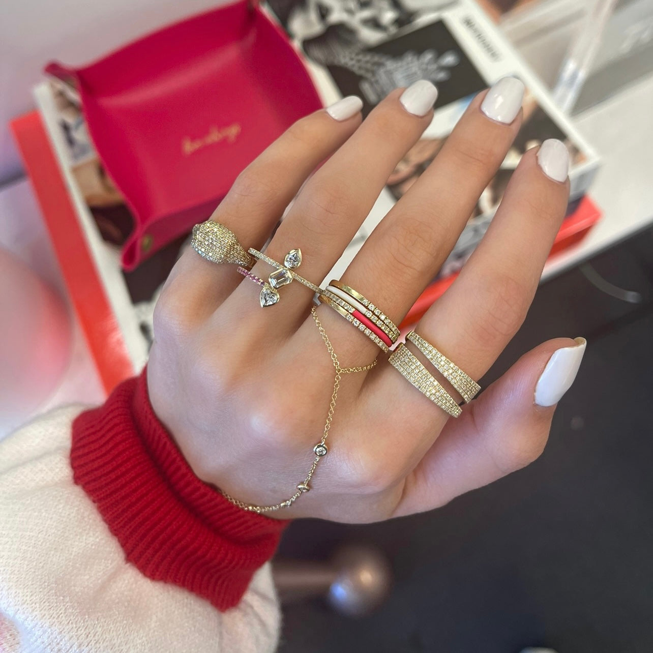 Half Solid Half Diamond Stackable Band
