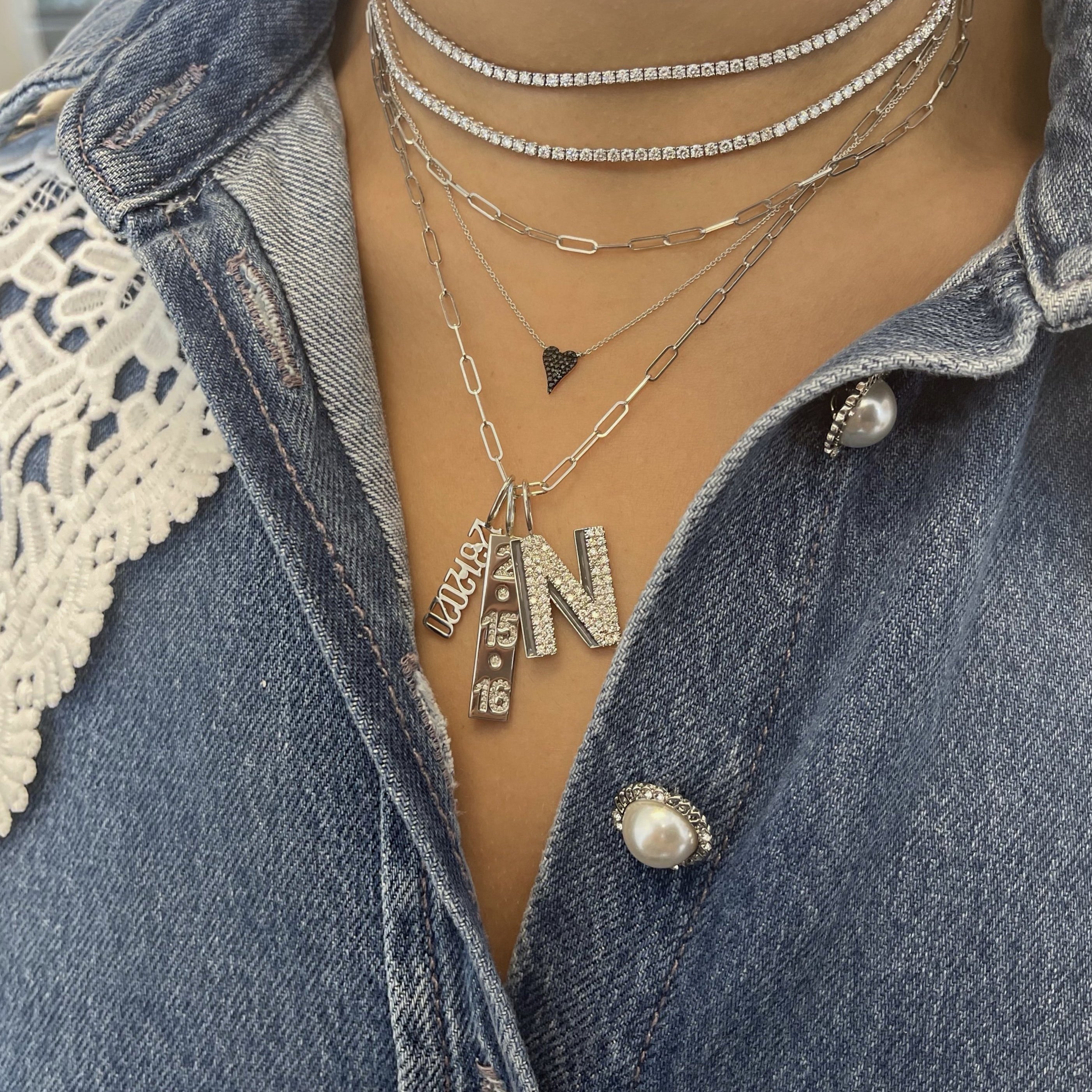 Diamond Vertical Date Nameplate Charm