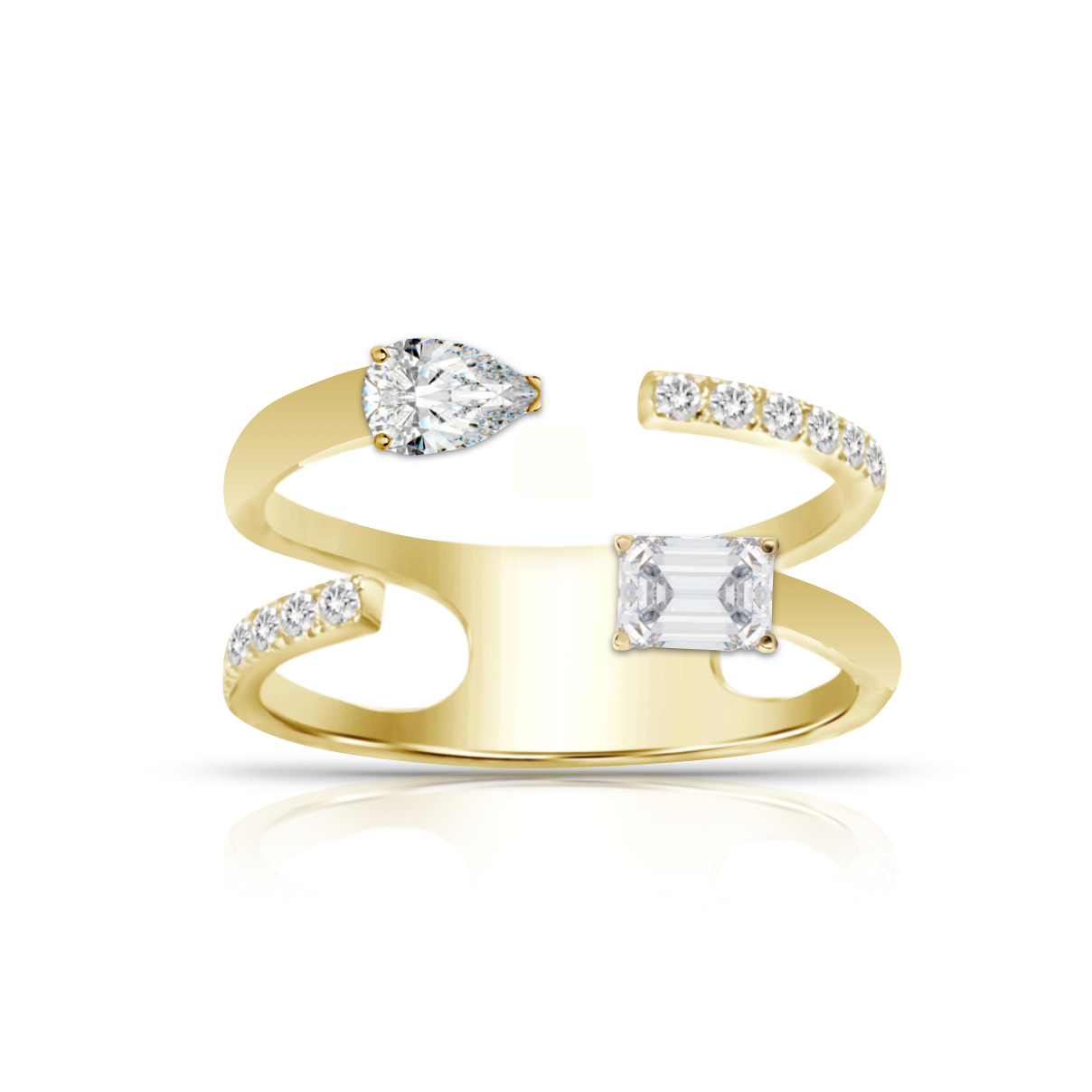 Multishape Double Row Diamond Statement Ring