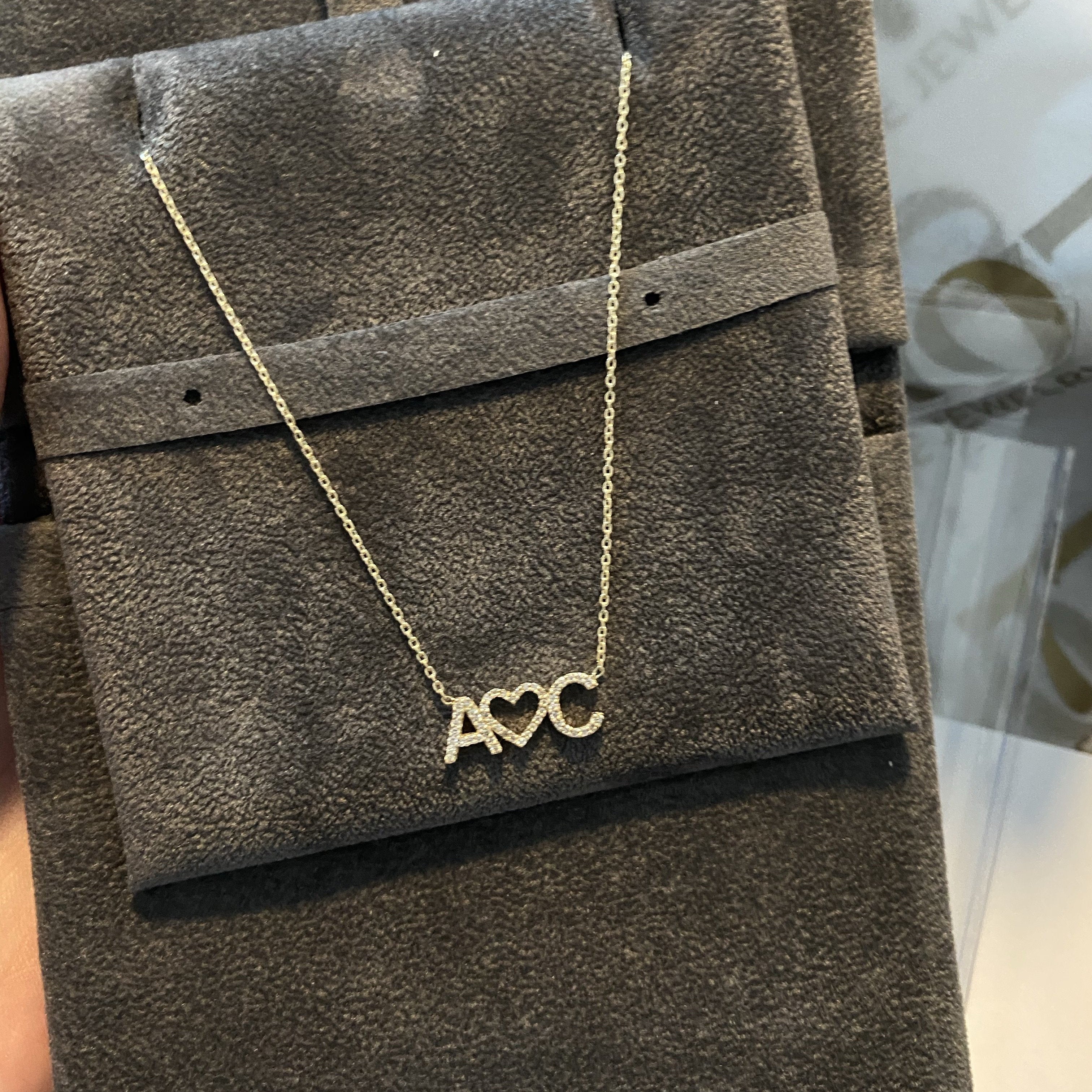 2 Diamond Initials and Middle Charm Custom Necklace