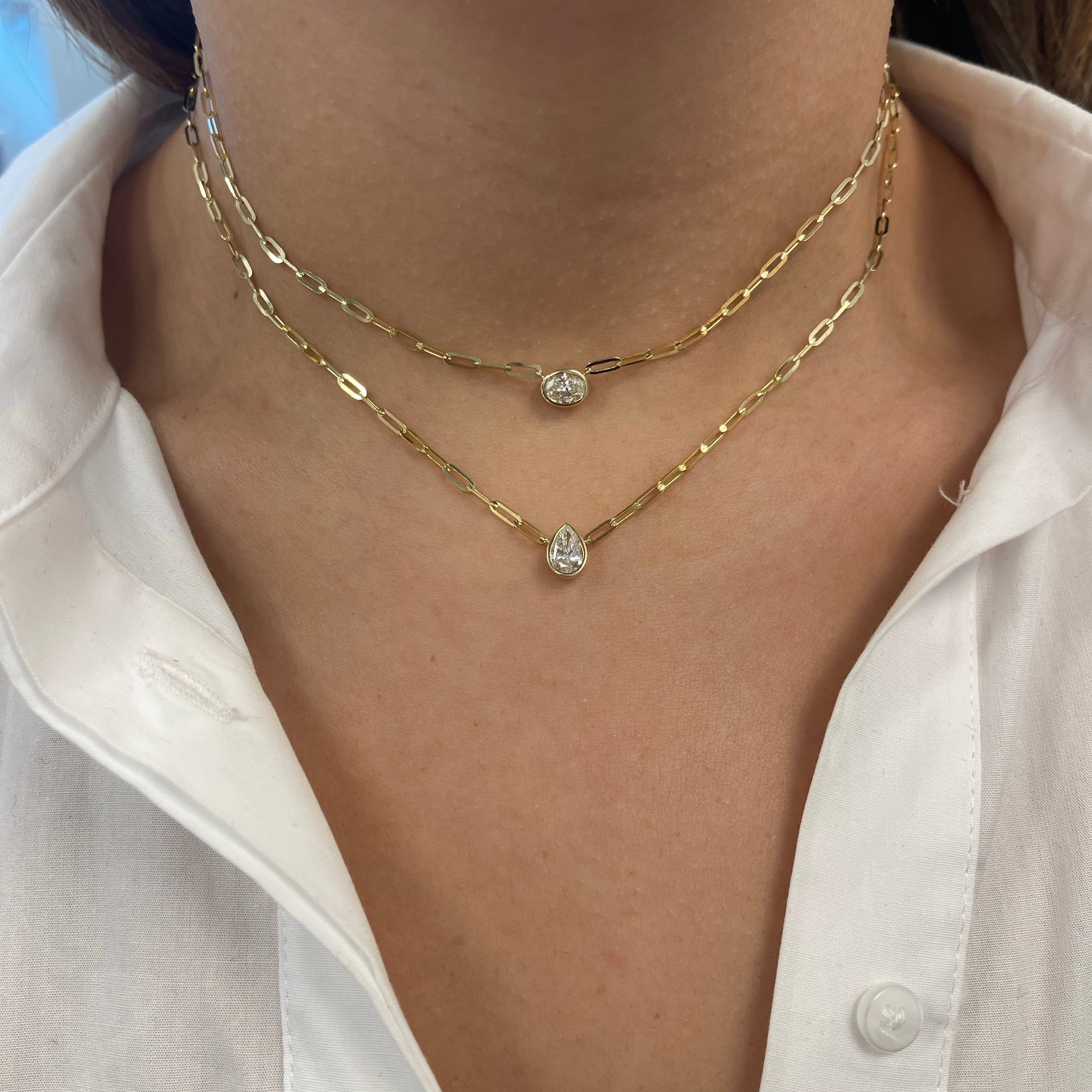 Statement Fancy Diamond Bezel Paperclip Necklace