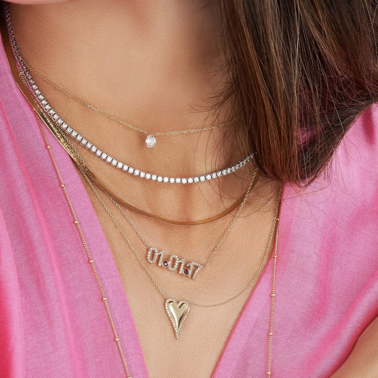 Diamond Outline Elongated Heart Necklace