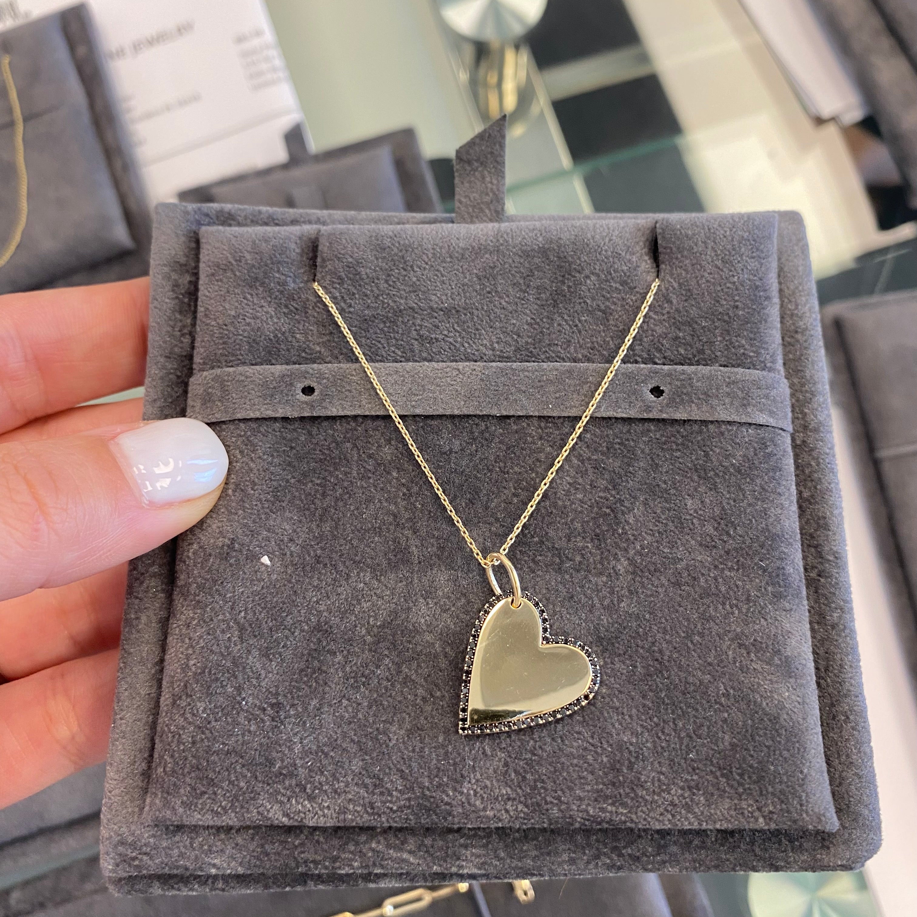 Black Diamond Halo Heart Necklace
