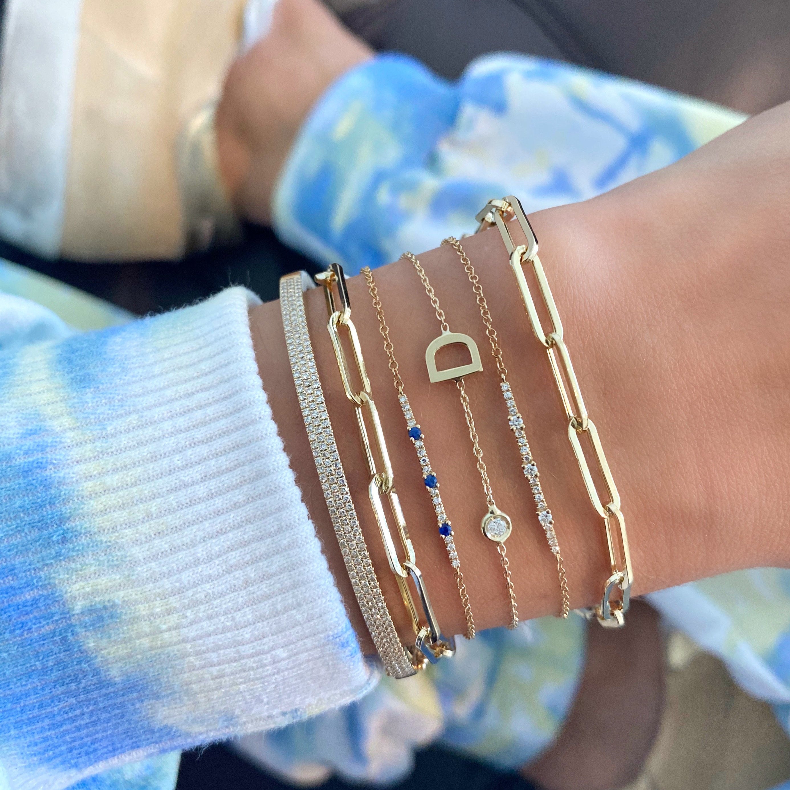 Diamond Bezel and Solid Initial Bracelet