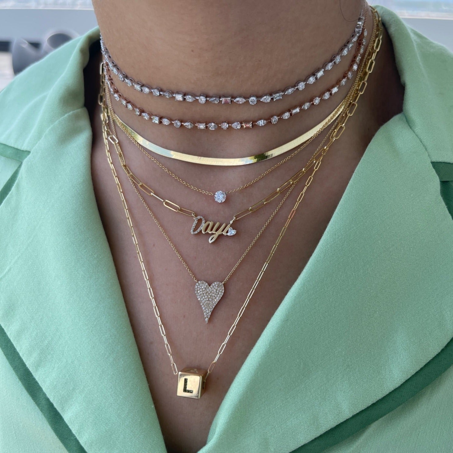 Diamond Accent + Floating Heart Name PaperClip Necklace