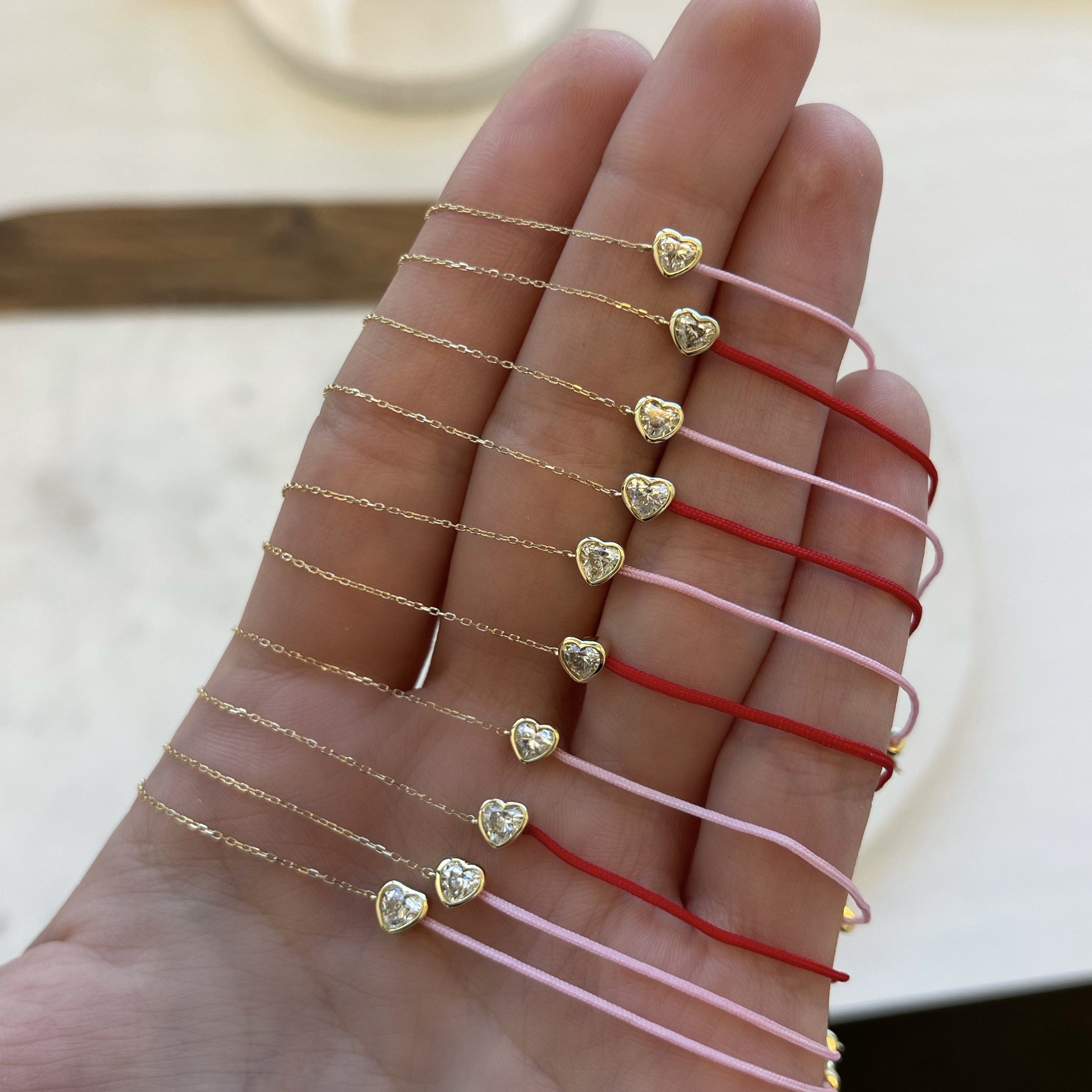 LIMITED EDITION 18k Fancy Heart Diamond Chain/Silk Cord Bracelet