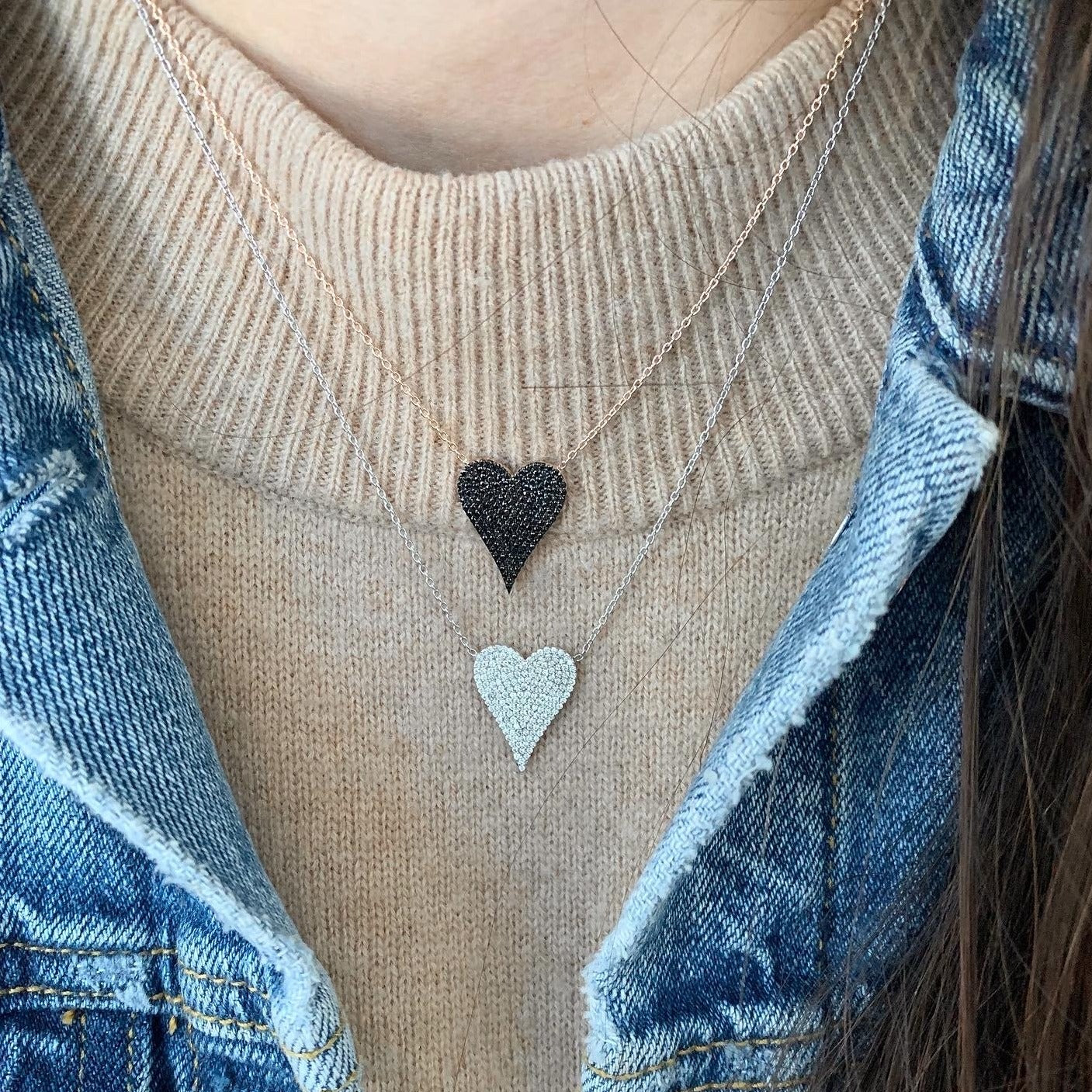 Medium Pave Black Diamond Heart Necklace