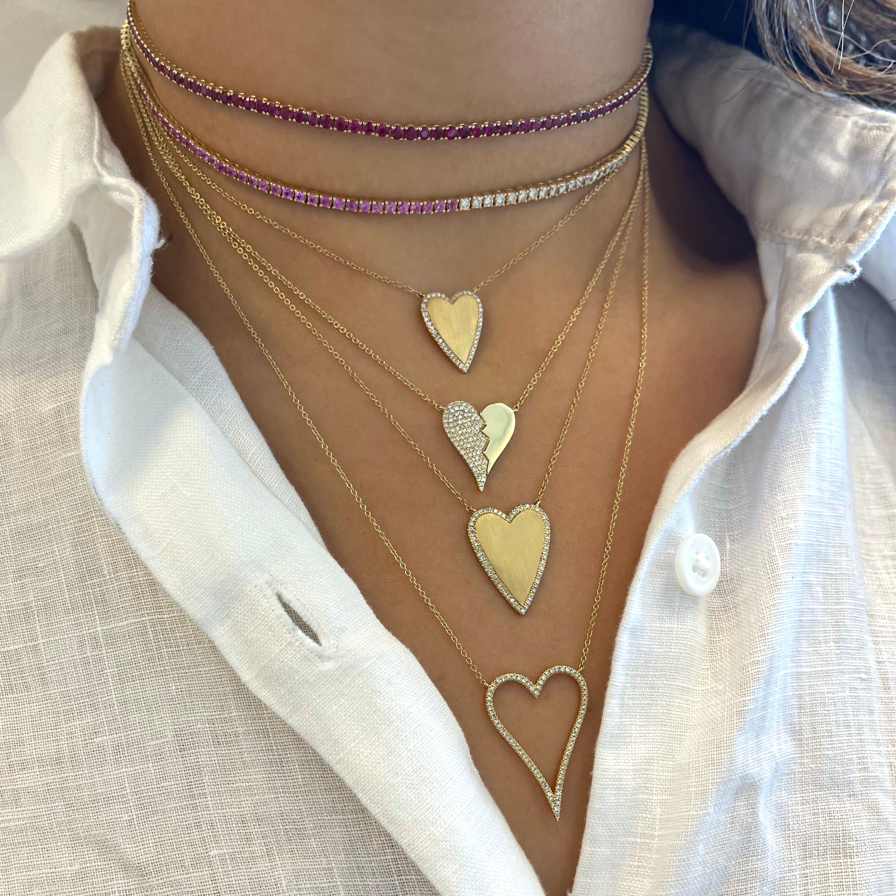 Gold Heart Necklace with Pave Outline