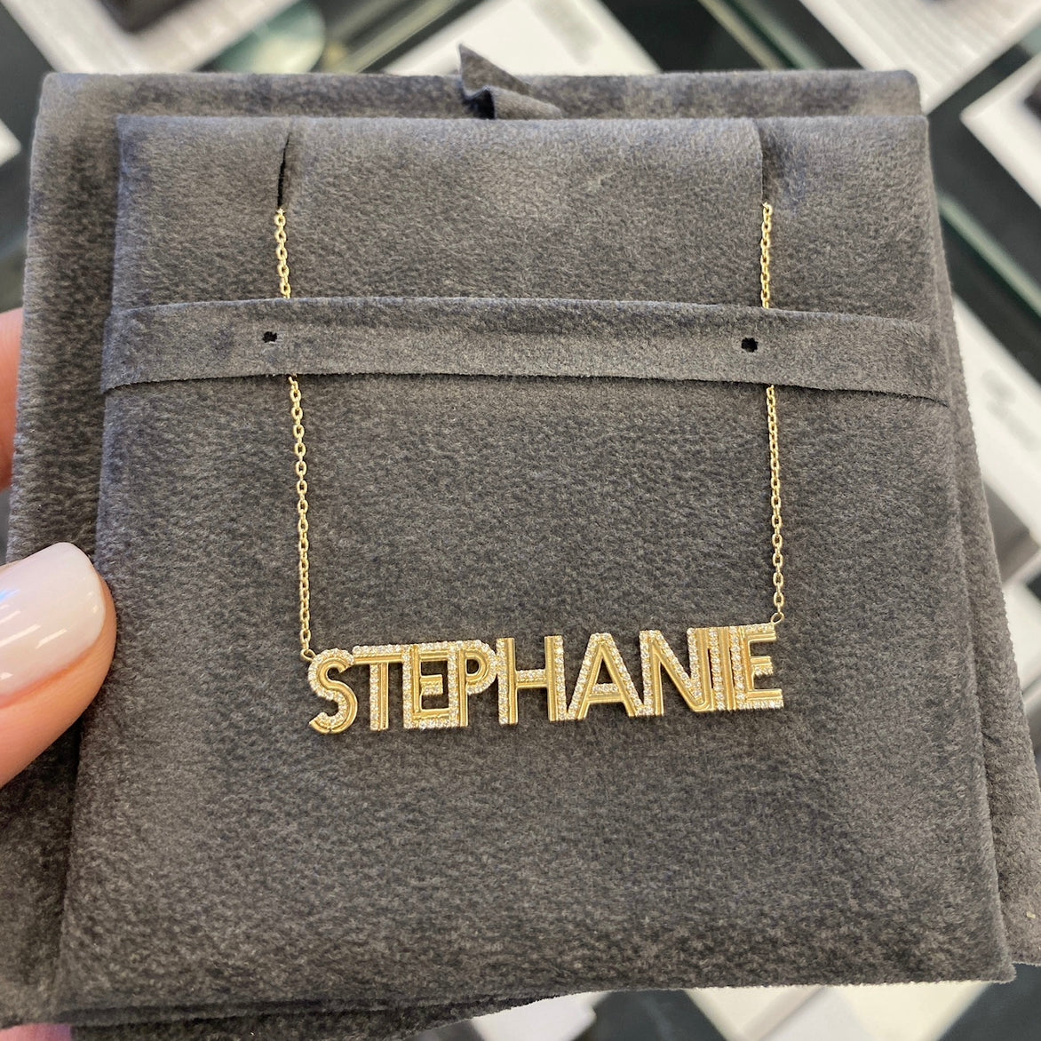 Fluted Finish + Diamond Detail Name Necklace
