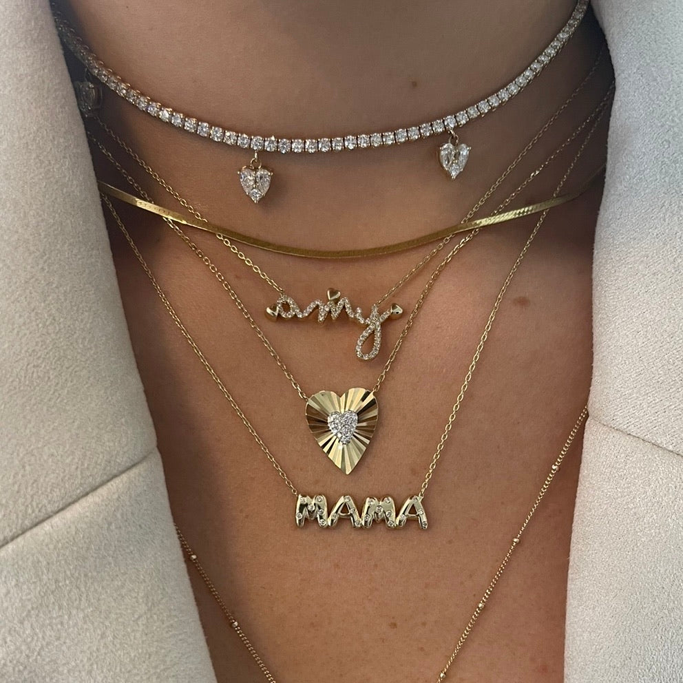 Fluted Diamond Heart Necklace