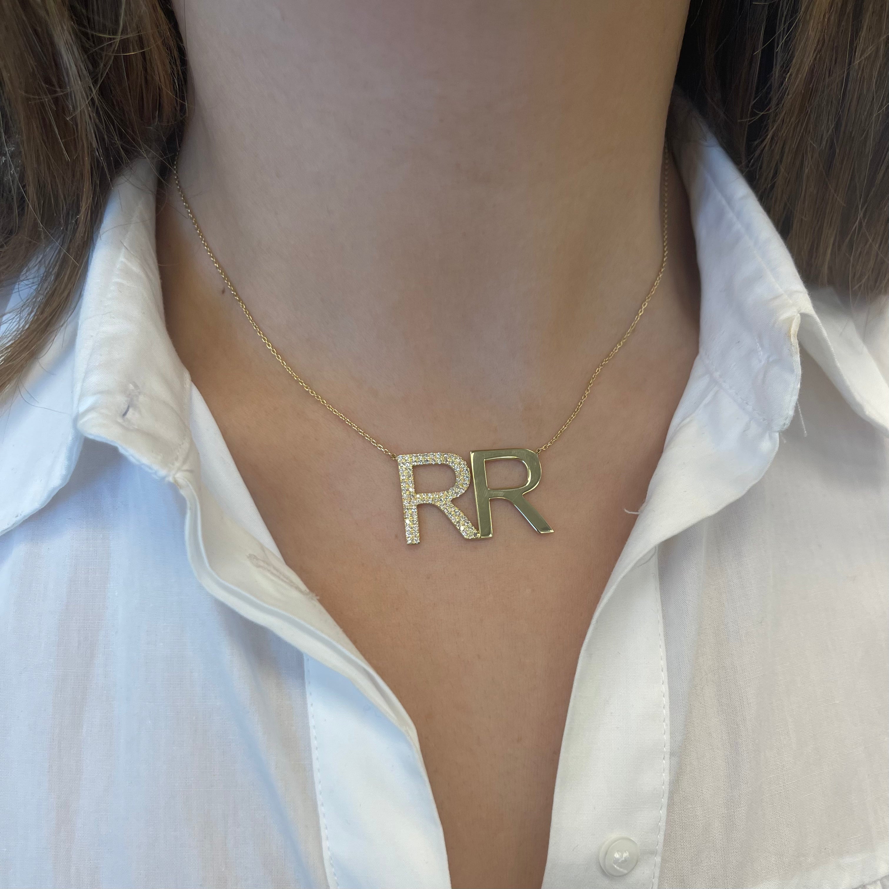 Jumbo Diamond and Solid 2-Initials Necklace