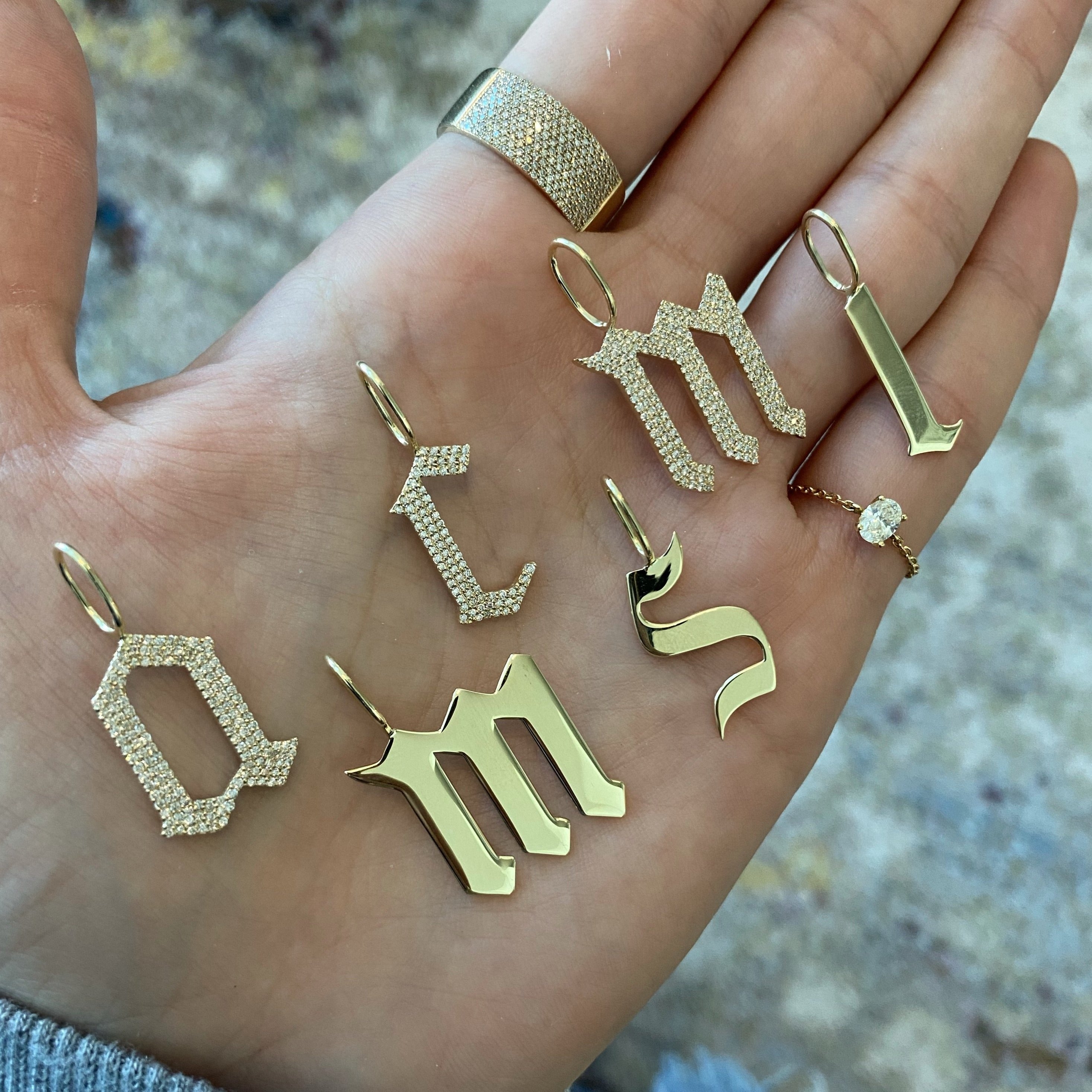 Solid Gothic Initial Charm 770 Fine Jewelry