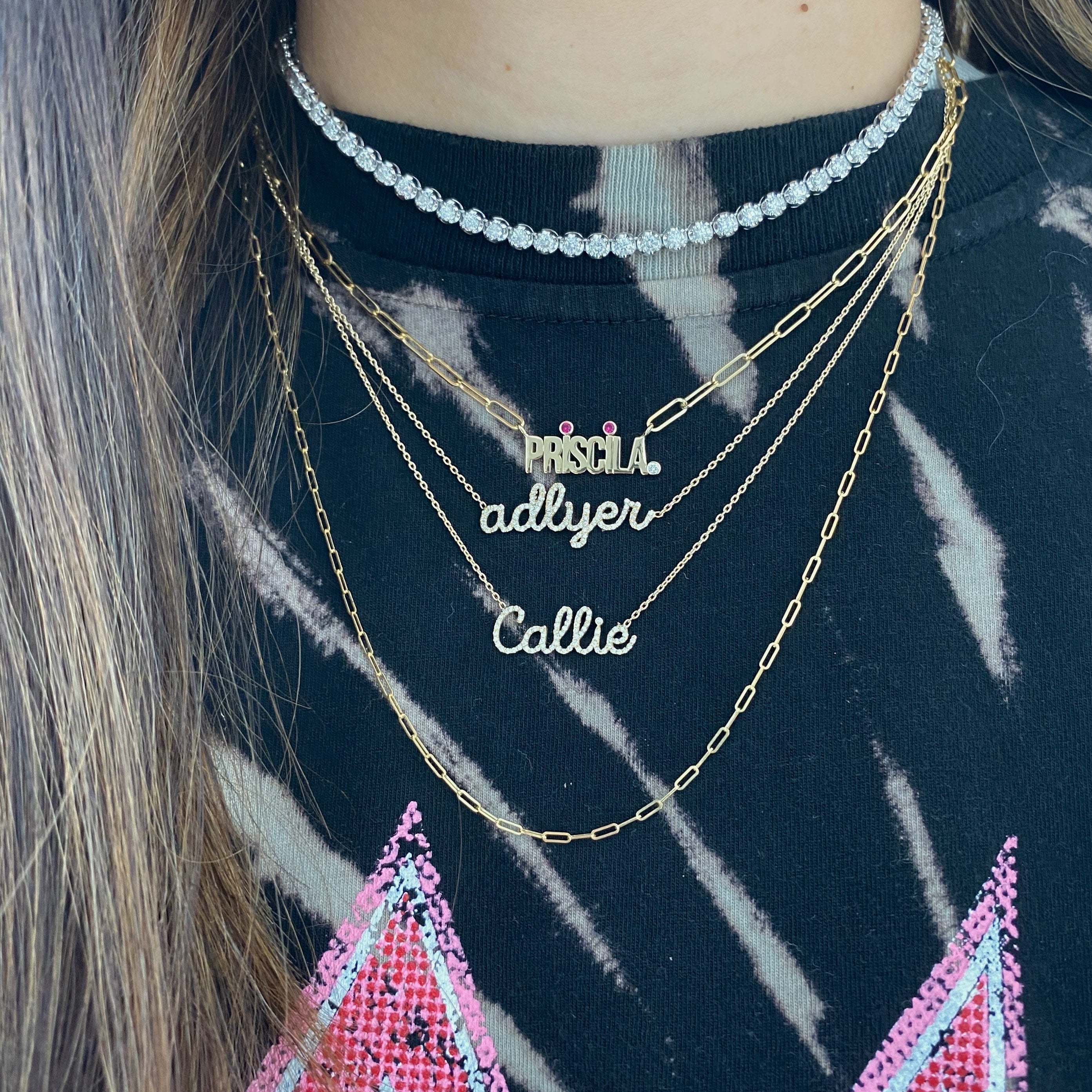Custom Solid Gold Name on PaperClip Necklace