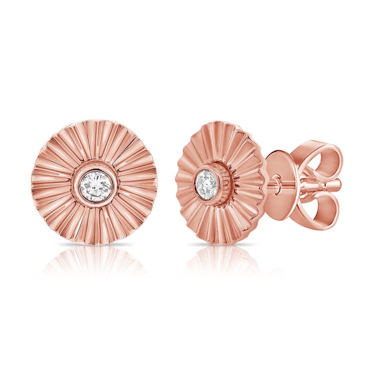 Fluted Diamond Disc Earring